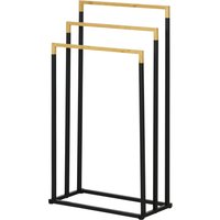 kleankin Handtuchständer Badetuchhalter mit 3 Stangen aus Stahl und Bambus in Schwarz, ideal für Badezimmer   Aosom.de von Kleankin