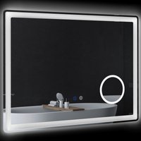 kleankin LED Badezimmerspiegel  Badspiegel mit 3x Vergrößerung & Touch-Funktion, 80x60 cm, 3 Lichtfarben, beschlagfrei  Aosom.de von Kleankin