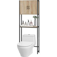 kleankin Toilettenregal Badezimmermöbel über Toilette WC mit 2 Türen und offenem Regal Maße 64L x 19B x 178H cm Eiche und Schwarz   Aosom von Kleankin