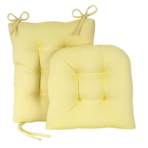 Klear Vu Omega rutschfestes Schaukelstuhlkissen Set mit dicker Polsterung und getuftetem Design inklusive Sitzpolster & Rückenkissen mit Bändern für Wohnzimmer Wippe 43.2 x 43.2 cm 2-teiliges Set Gelb von Klear Vu