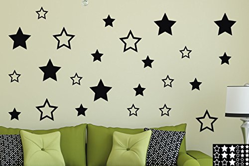 kleb-Drauf® - 24 Sterne/Weiß - matt - Aufkleber zur Dekoration von Wänden, Glas, Fliesen und Allen Anderen glatten Oberflächen im Innenbereich; aus 19 Farben wählbar; in matt oder glänzend von kleb-drauf.de