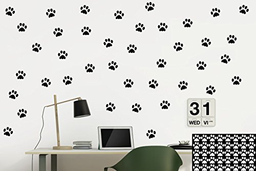 kleb-Drauf® - 40 Pfoten/Schwarz - matt - Aufkleber zur Dekoration von Wänden, Glas, Fliesen und Allen Anderen glatten Oberflächen im Innenbereich; aus 19 Farben wählbar; in matt oder glänzend von kleb-drauf.de
