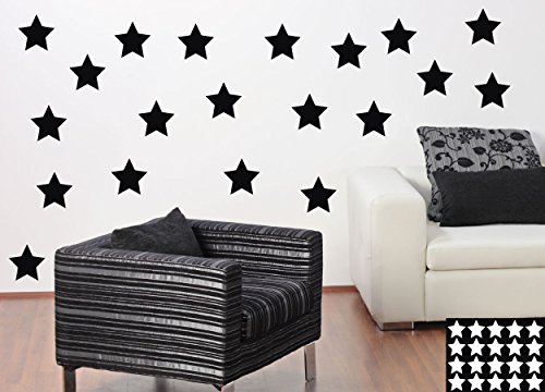 Kleb-drauf - 20 Sterne - Aufkleber zur Dekoration von Wänden, Glasprodukten, Fliesen und Allen Anderen glatten Oberflächen; aus 18 Farben wählbar; in matt oder glänzend; Schwarz - matt von Kleb-drauf