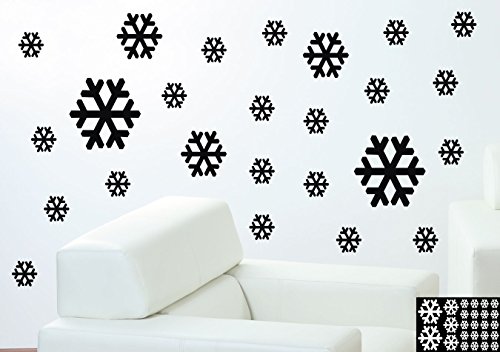 kleb-drauf® - 25 Schneeflocken / Schwarz - glänzend - Aufkleber zur Dekoration von Wänden, Glas, Fliesen und allen anderen glatten Oberflächen im Innenbereich; aus 19 Farben wählbar; in matt oder glänzend von Kleb-drauf