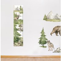 Wandtattoo Messlatte Waldtiere Bär Wolf Kinderzimmer von KlebPlanetDE