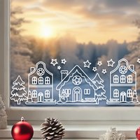 Fensterbild Häusschen Set Zum Aufkleben Weihnachten Aufkleber Weihnachtsdeko Fensterdeko Weihnachtssticker Winterdeko Sterne Schneeflocken von KlebeKoenig
