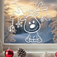 Fensterbild Süßes Rentier Aufkleber Weihnachtsaufkleber Tannenbäume Weihnachtsdeko Fensterdeko Weihnachtssticker Winterdeko Rehn Tier von KlebeKoenig