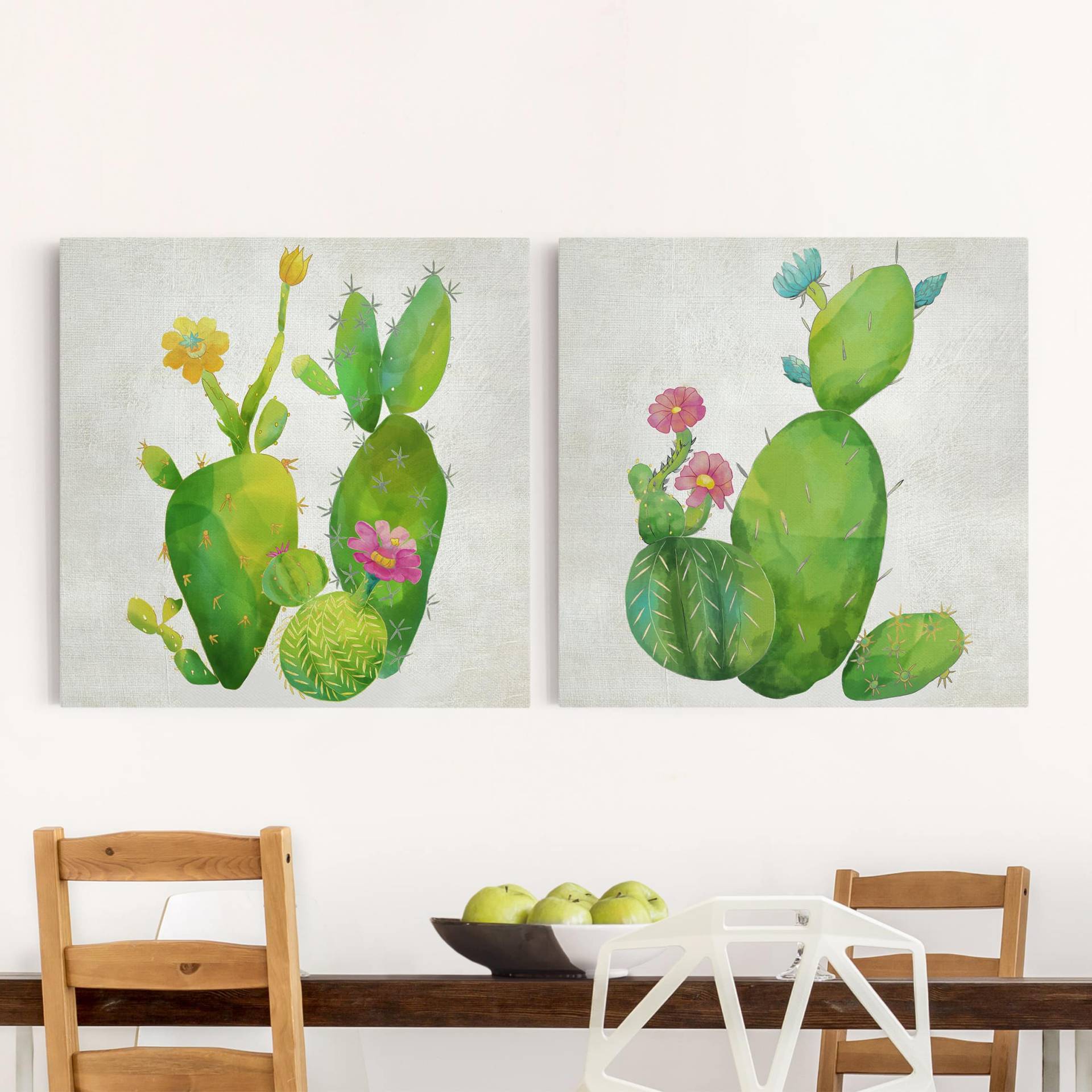 2-teiliges Leinwandbild Botanik Kaktusfamilie Set I von Klebefieber