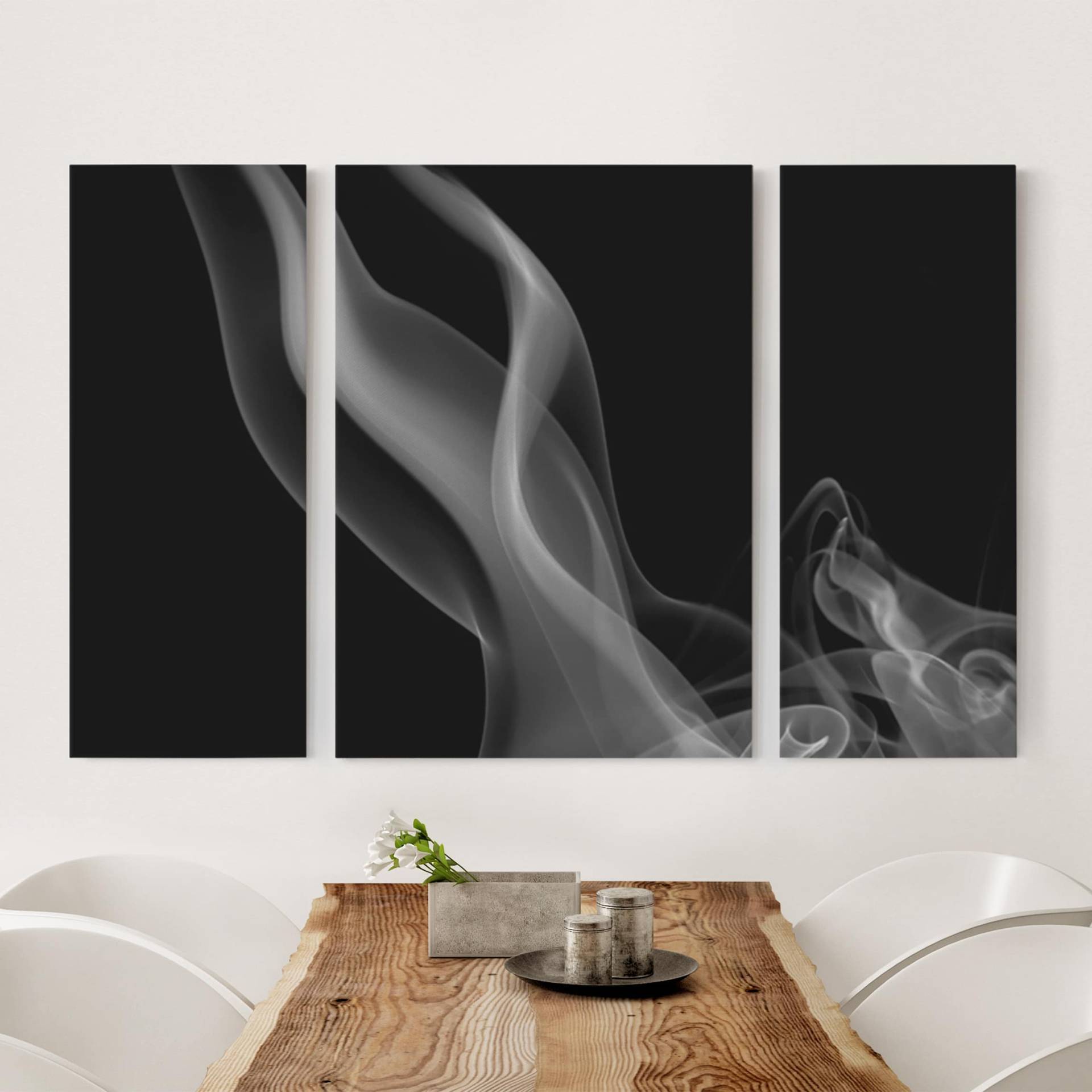 3-teiliges Leinwandbild Abstrakt Silver Smoke von Klebefieber