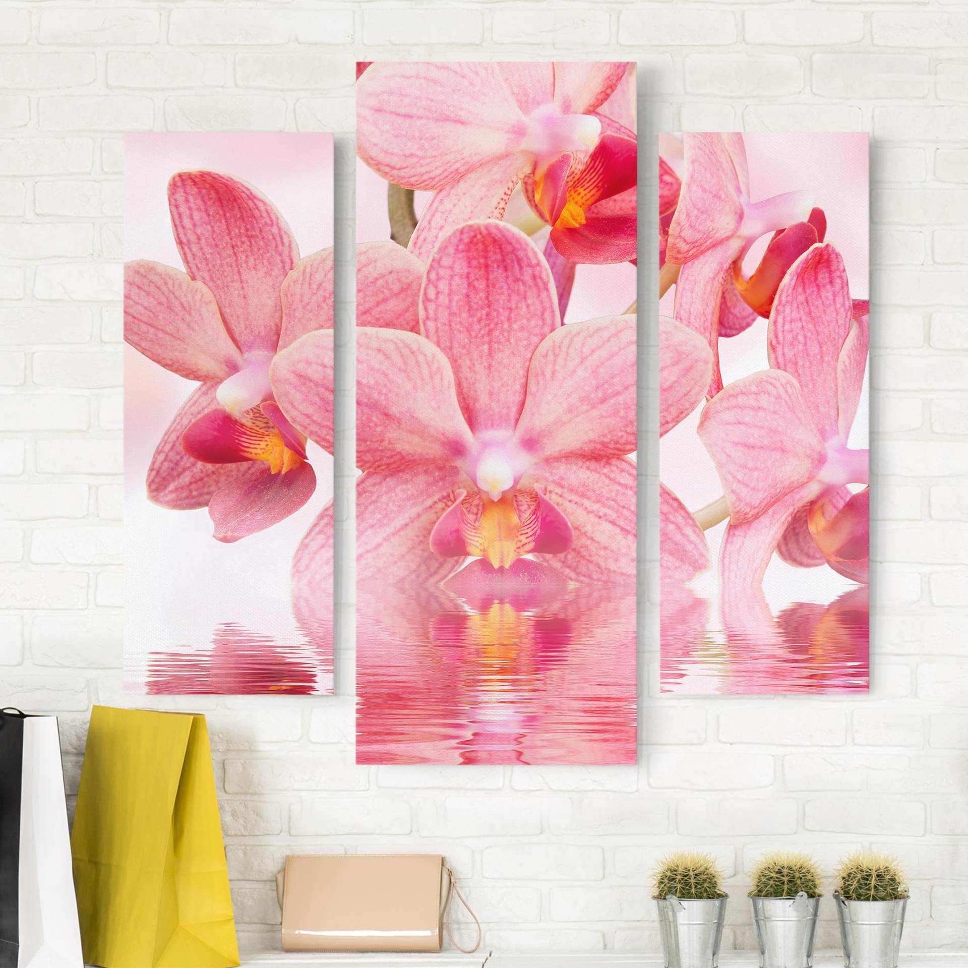 3-teiliges Leinwandbild Blumen Rosa Orchideen auf Wasser von Klebefieber