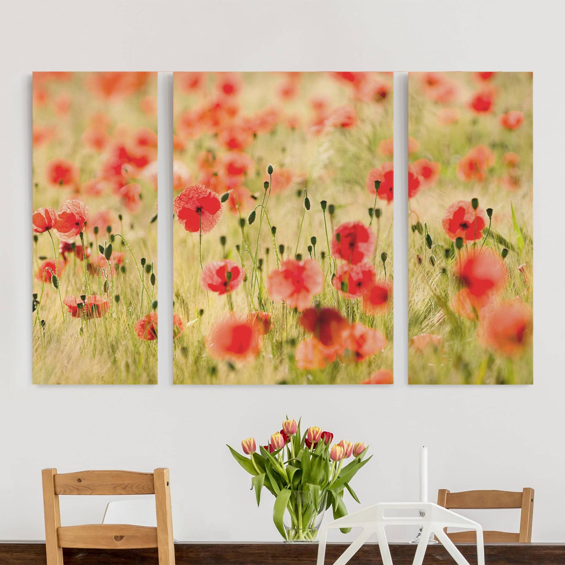 3-teiliges Leinwandbild Blumen Summer Poppies von Klebefieber