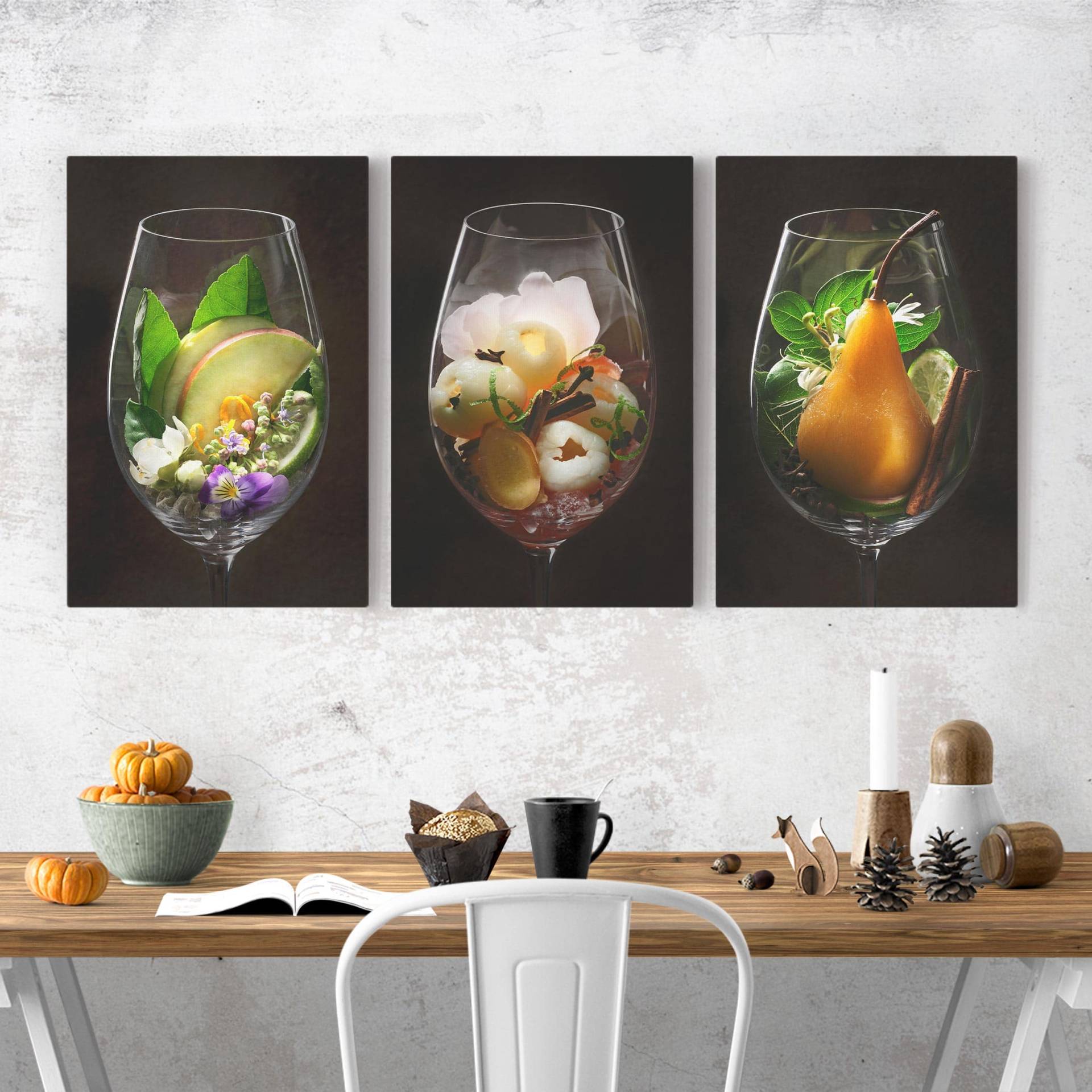 3-teiliges Leinwandbild Küche Weinaromen im Weinglas von Klebefieber