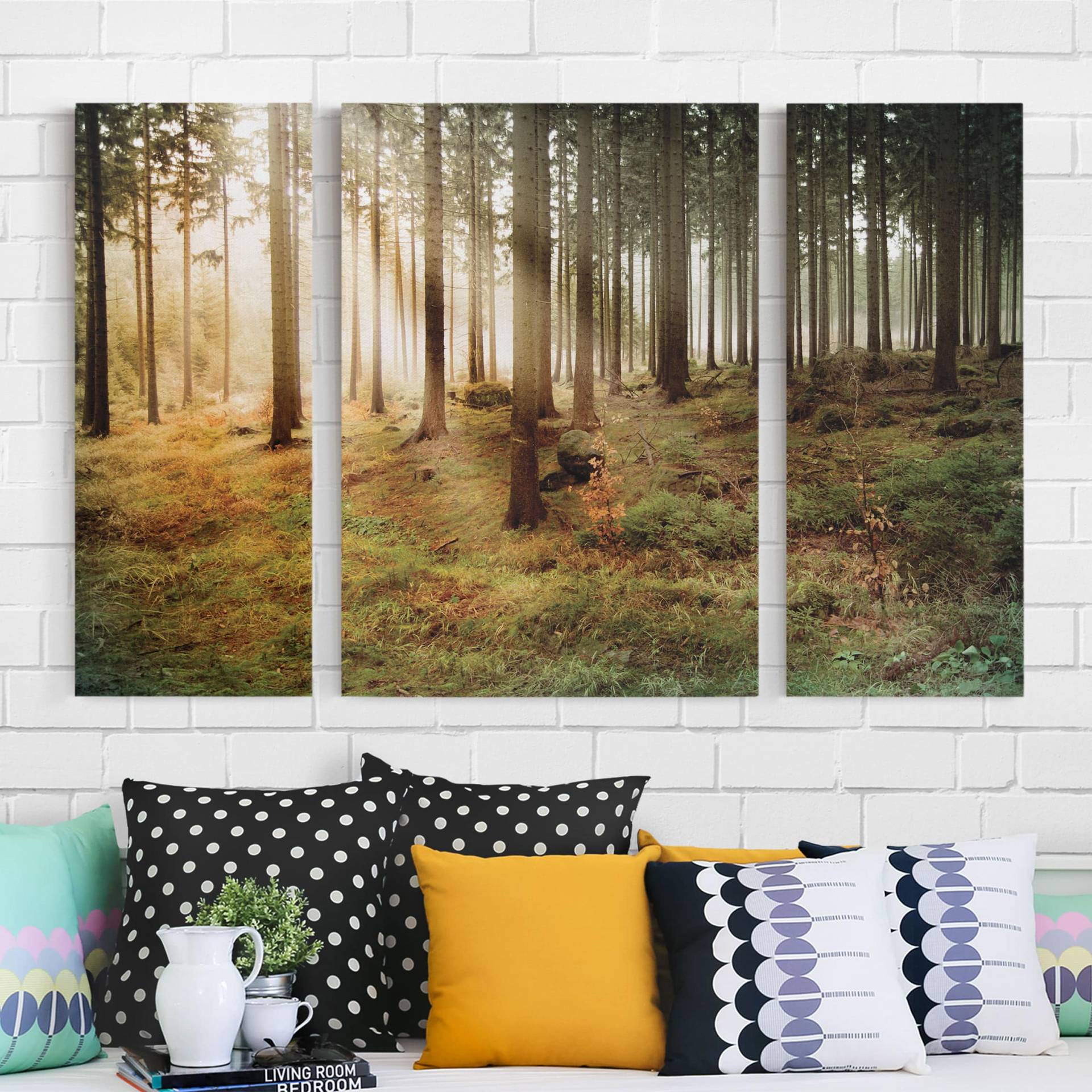 3-teiliges Leinwandbild Wald Morning Forest von Klebefieber