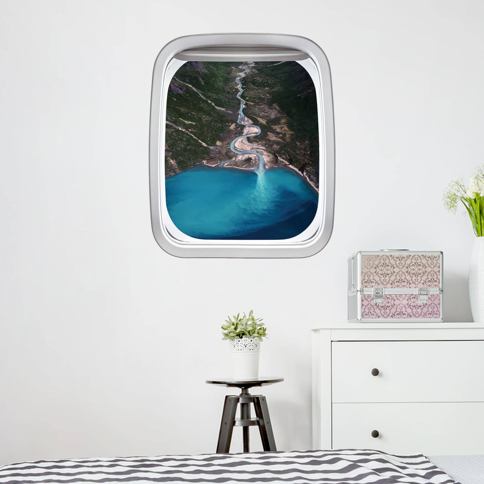 3D Wandtattoo Fenster Flugzeug Fluss in Grönland von Klebefieber