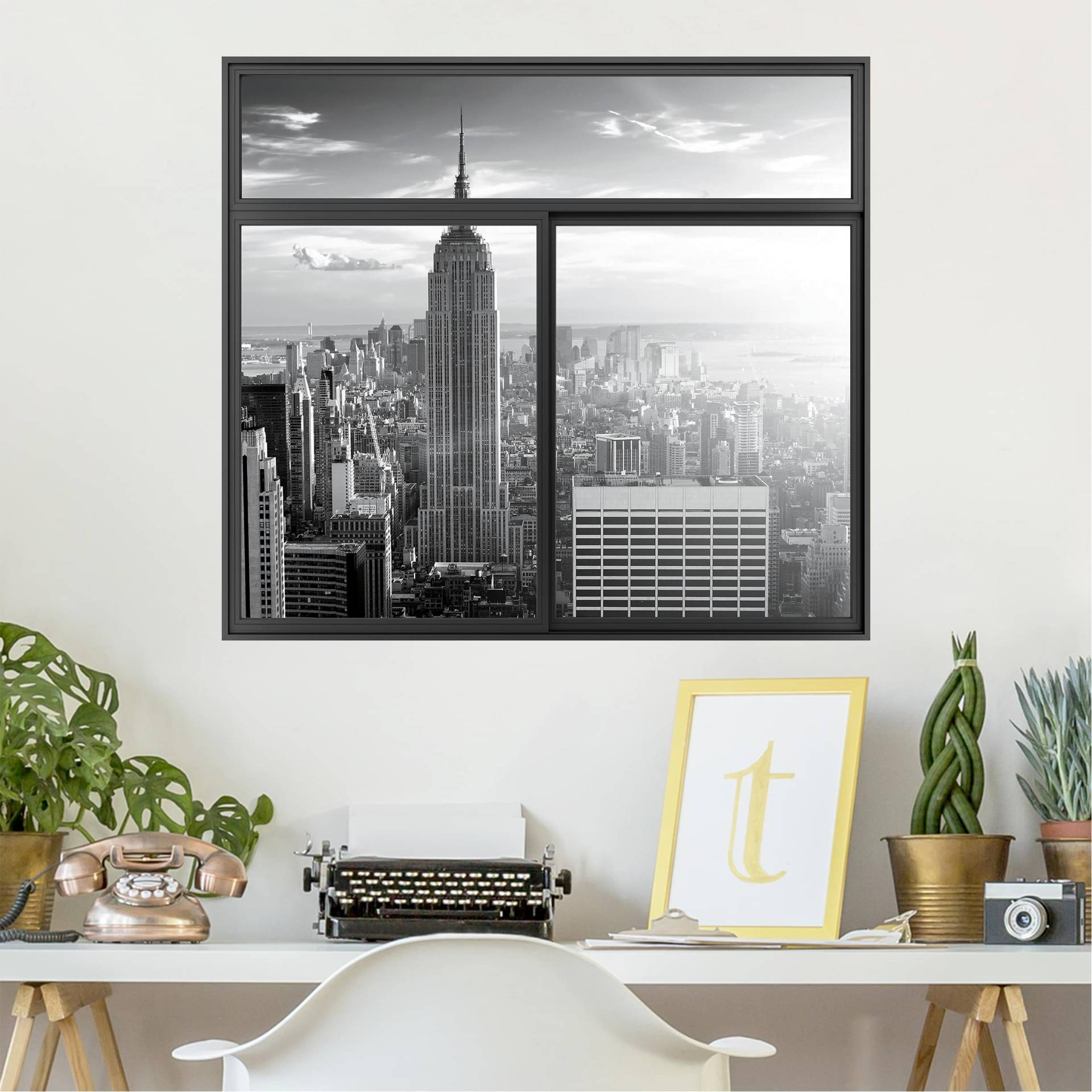 3D Wandtattoo Fenster Schwarz Manhattan Skyline von Klebefieber