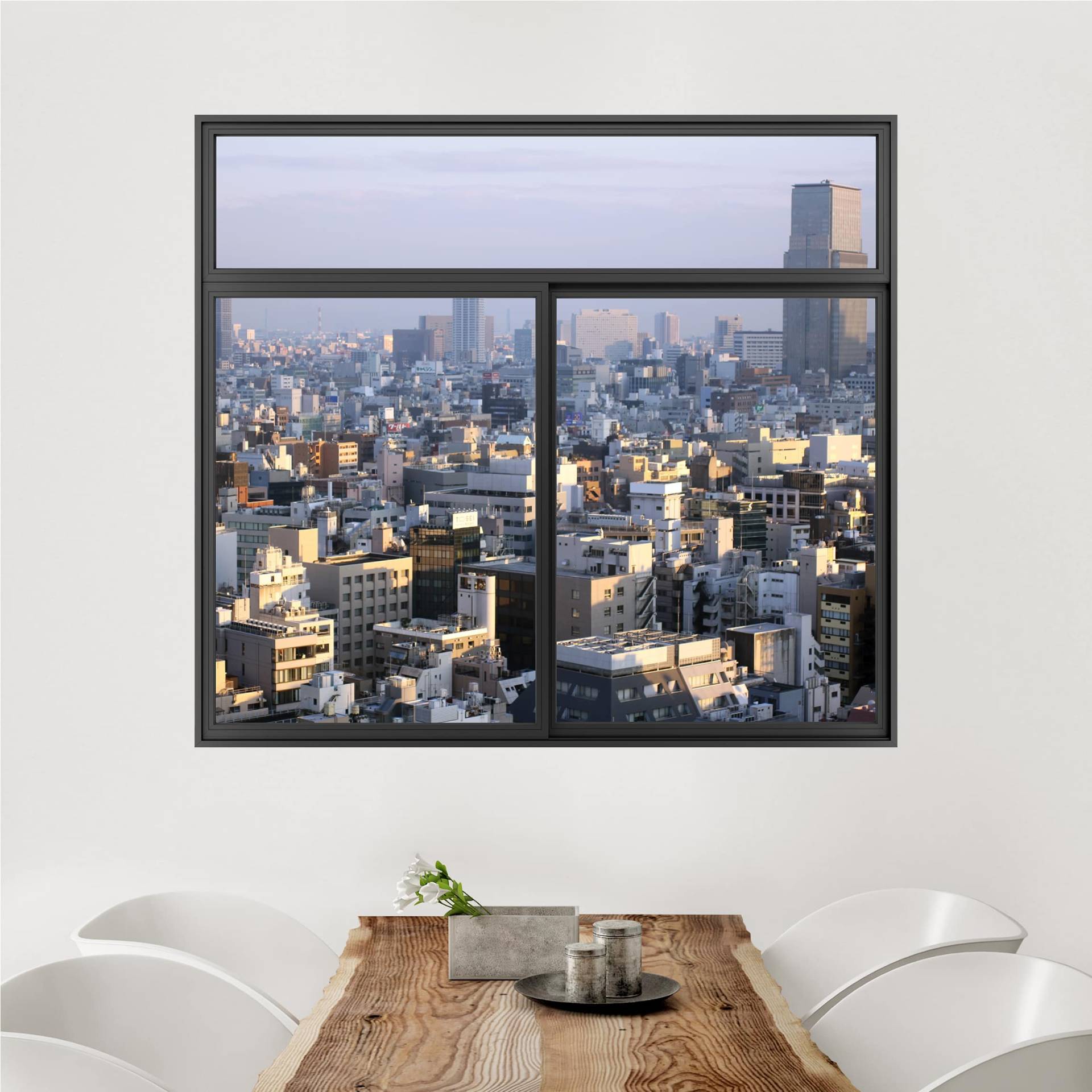 3D Wandtattoo Fenster Schwarz Tokyo City von Klebefieber