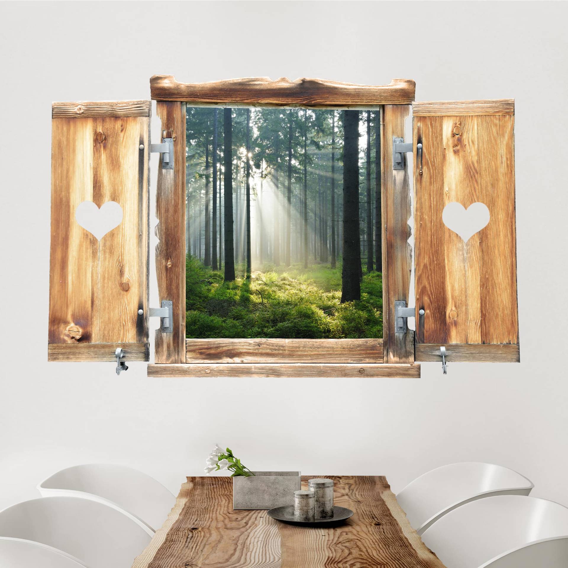 3D Wandtattoo Fenster mit Herz Enlightened Forest von Klebefieber