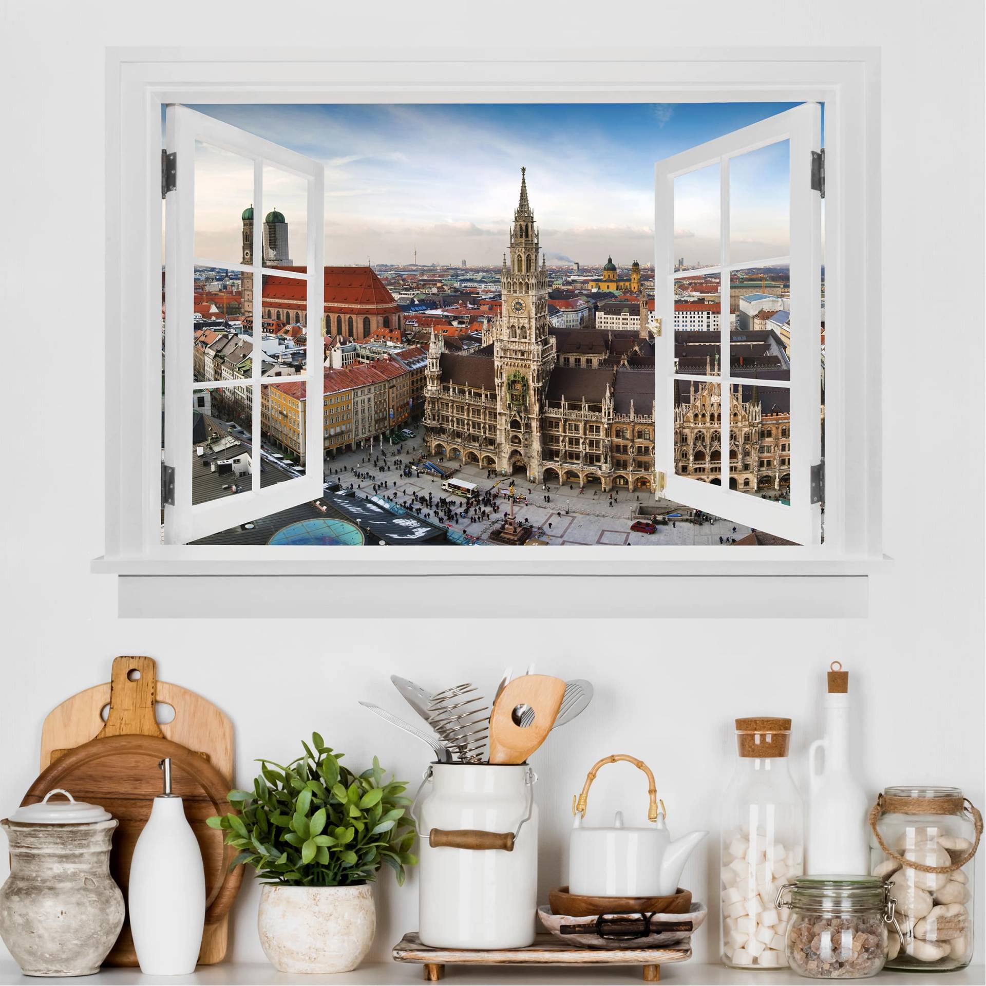 3D Wandtattoo Offenes Fenster City of Munich von Klebefieber