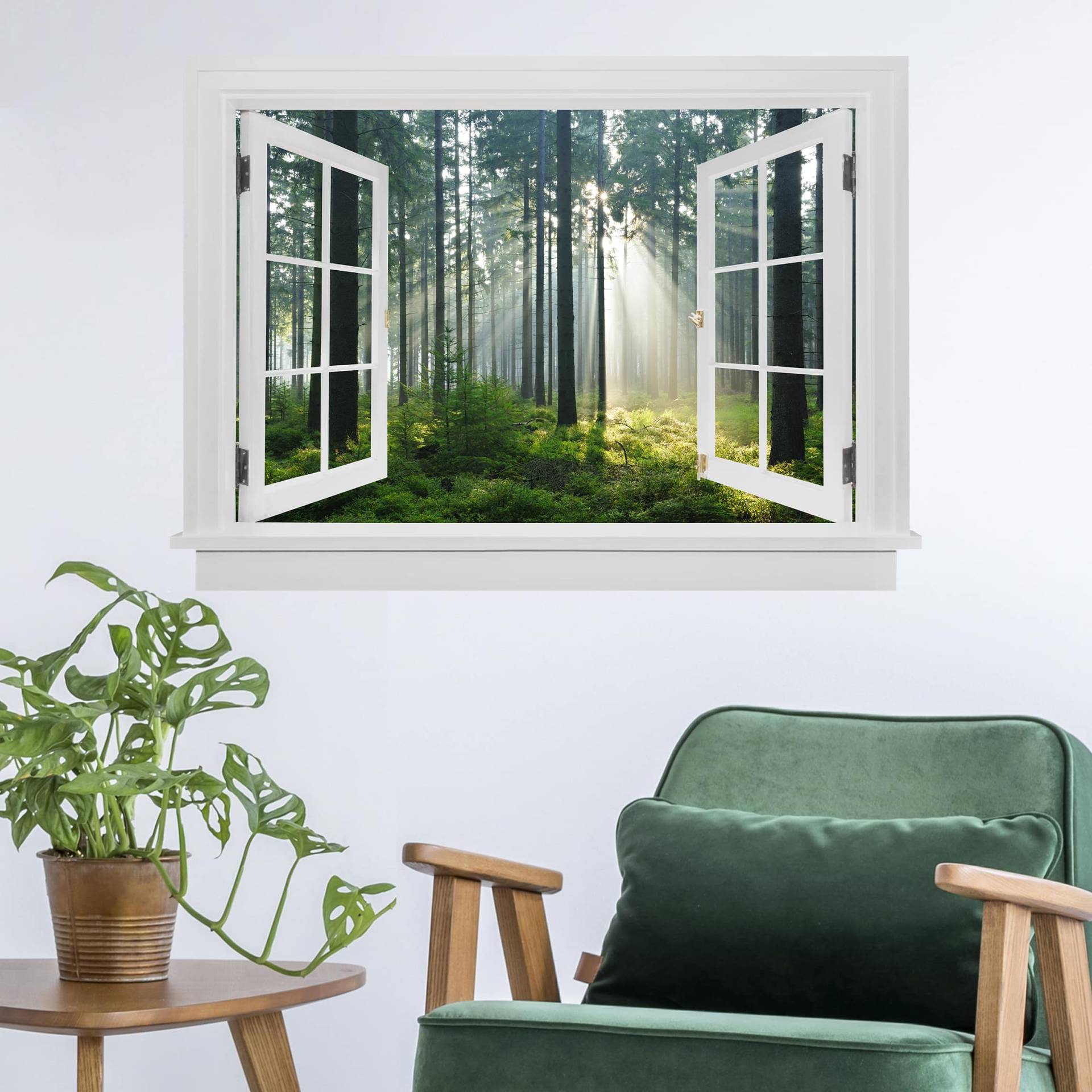 3D Wandtattoo Offenes Fenster Enlightened Forest von Klebefieber