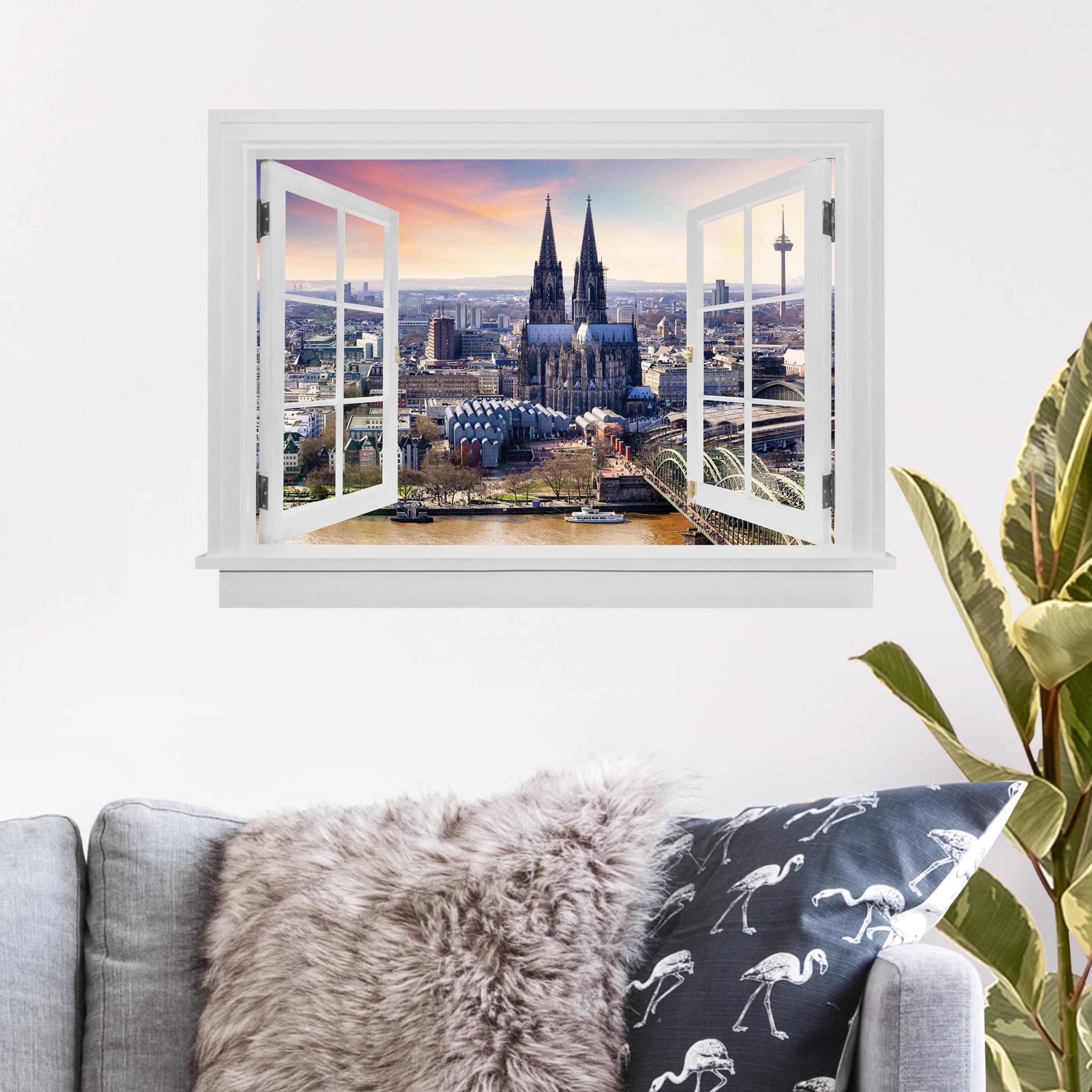 3D Wandtattoo Offenes Fenster Köln Skyline mit Dom von Klebefieber