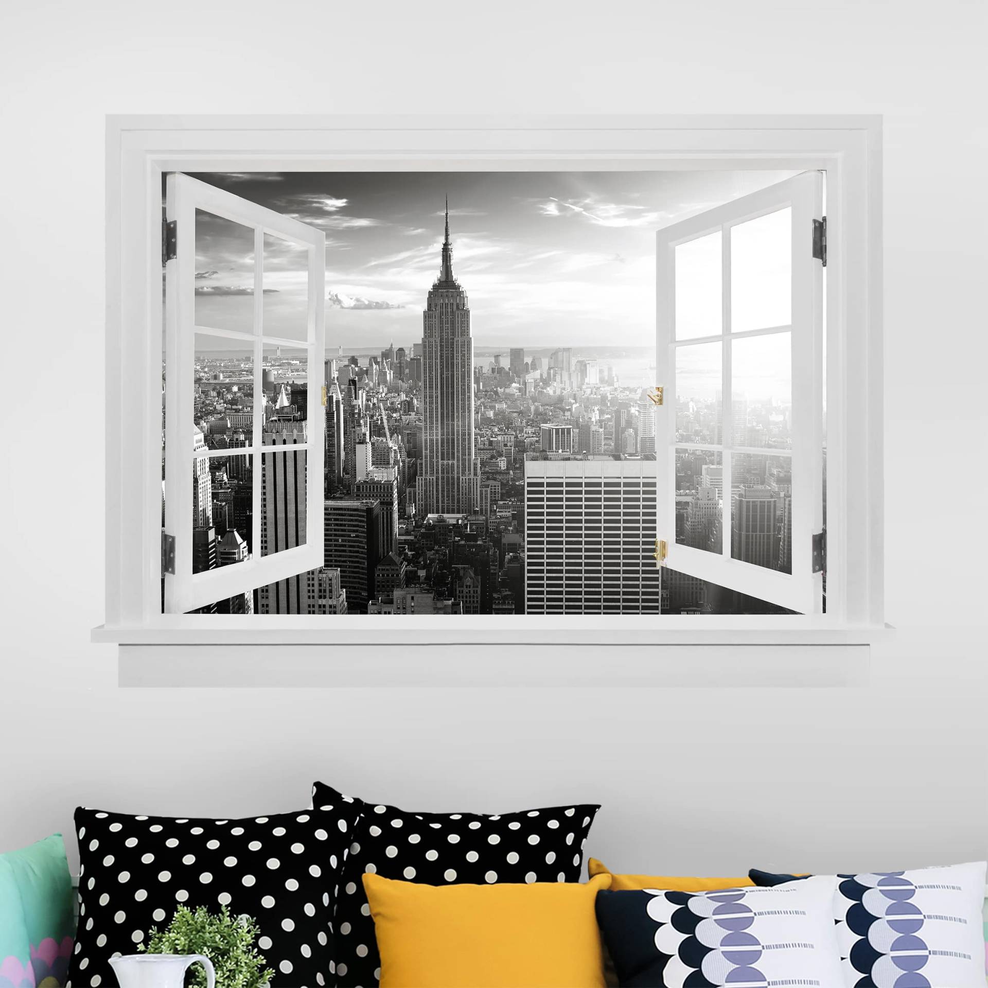 3D Wandtattoo Offenes Fenster Manhattan Skyline von Klebefieber