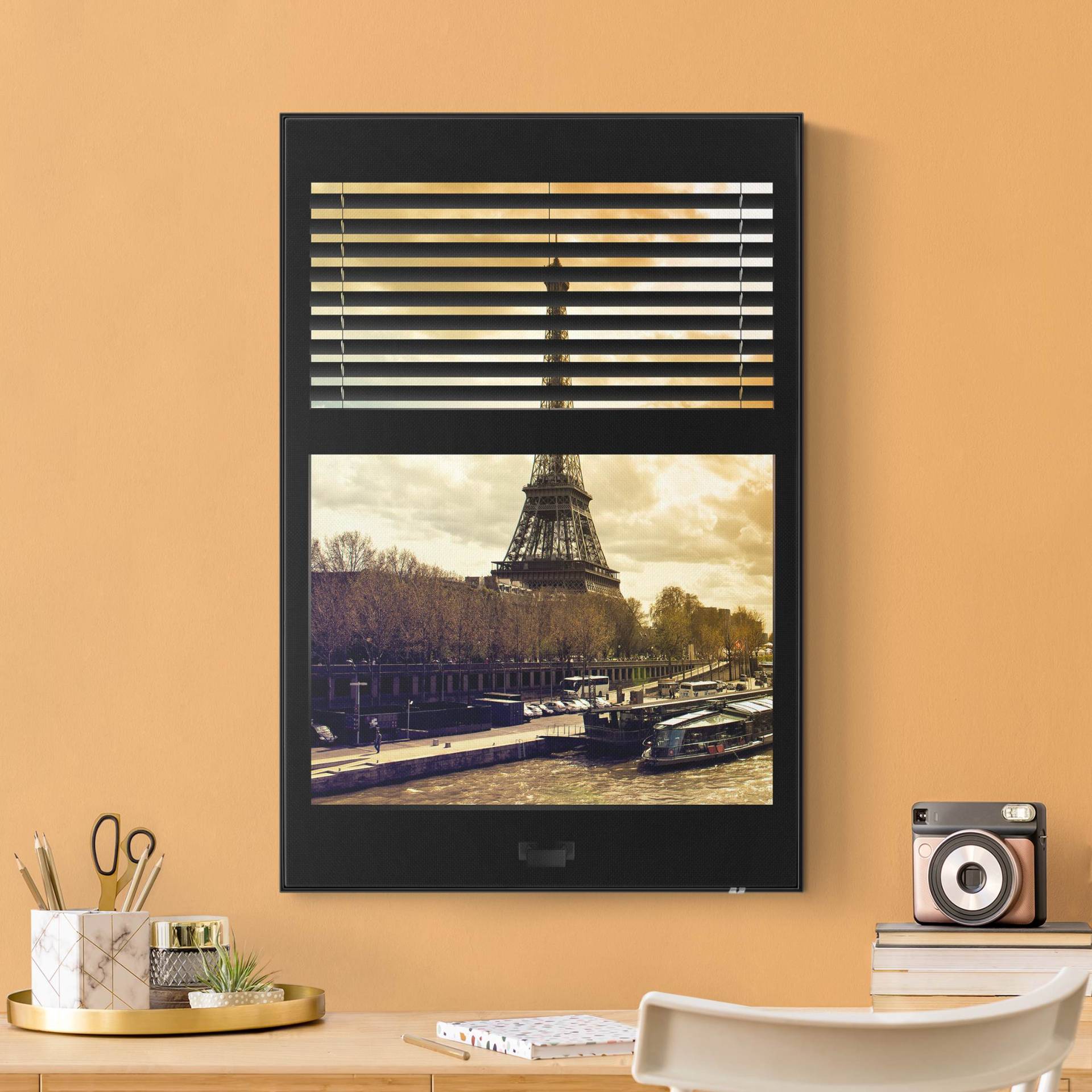 Akustik-Wechselbild Fensterausblick Jalousie - Paris Eiffelturm Sonnenuntergang von Klebefieber