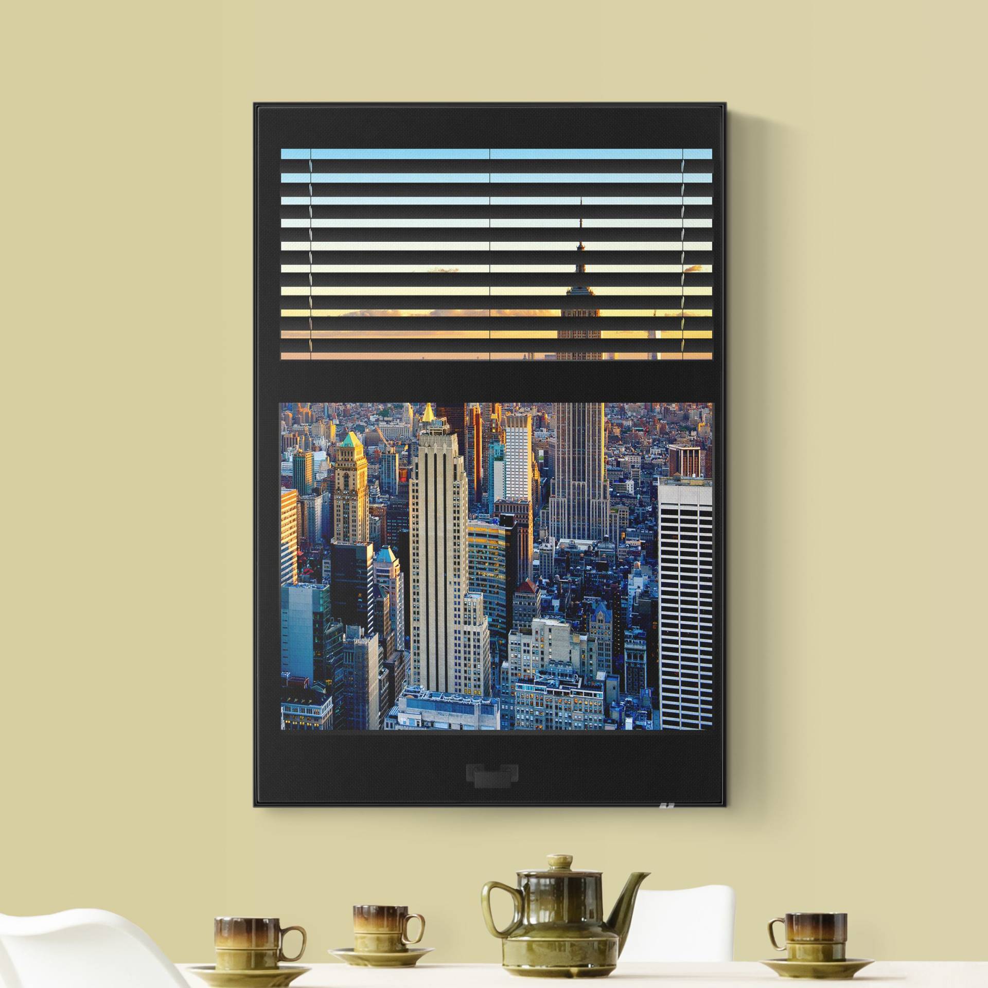 Akustik-Wechselbild Fensterausblick Jalousie - Sonnenaufgang New York von Klebefieber