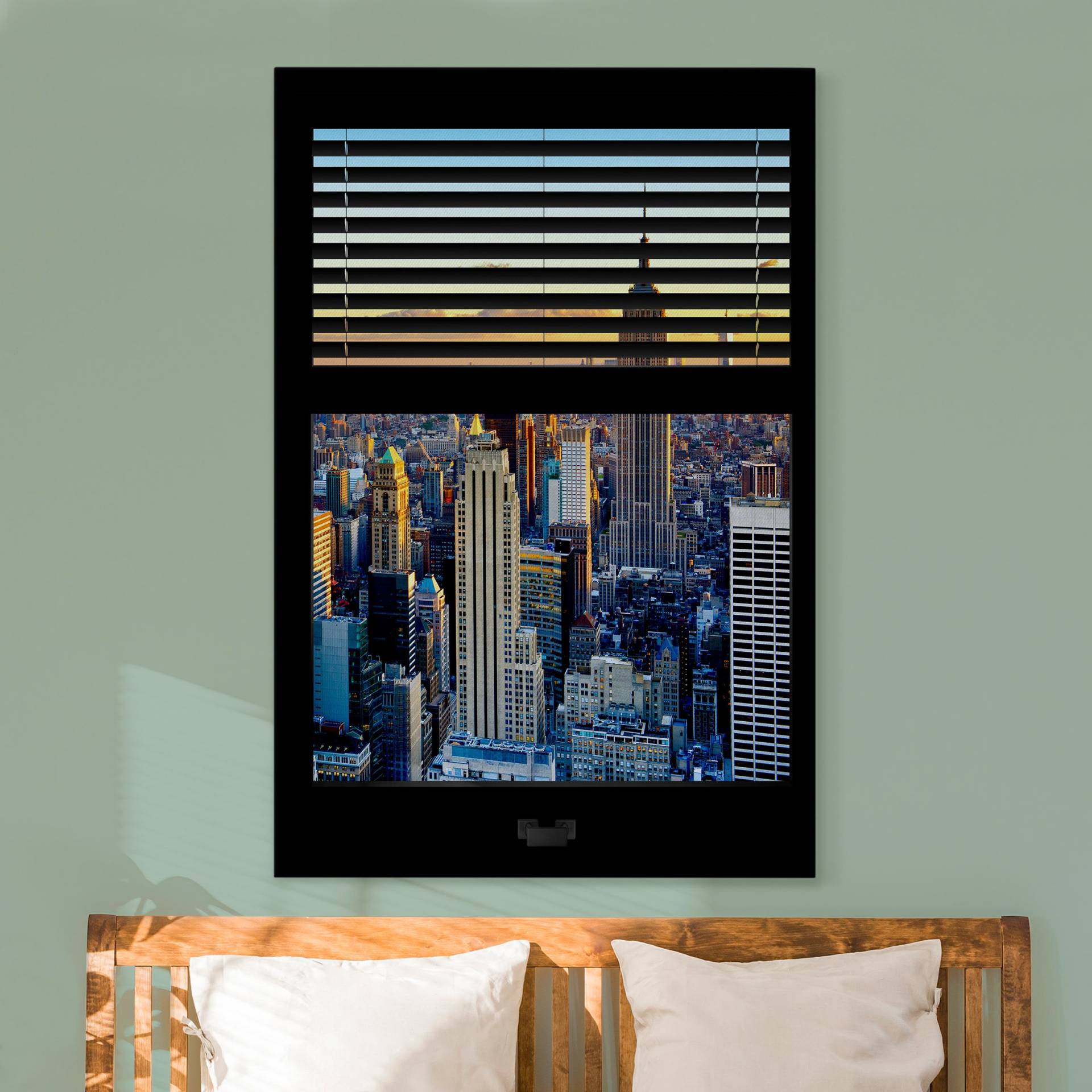 Akustikbild Fensterausblick Jalousie - Sonnenaufgang New York von Klebefieber
