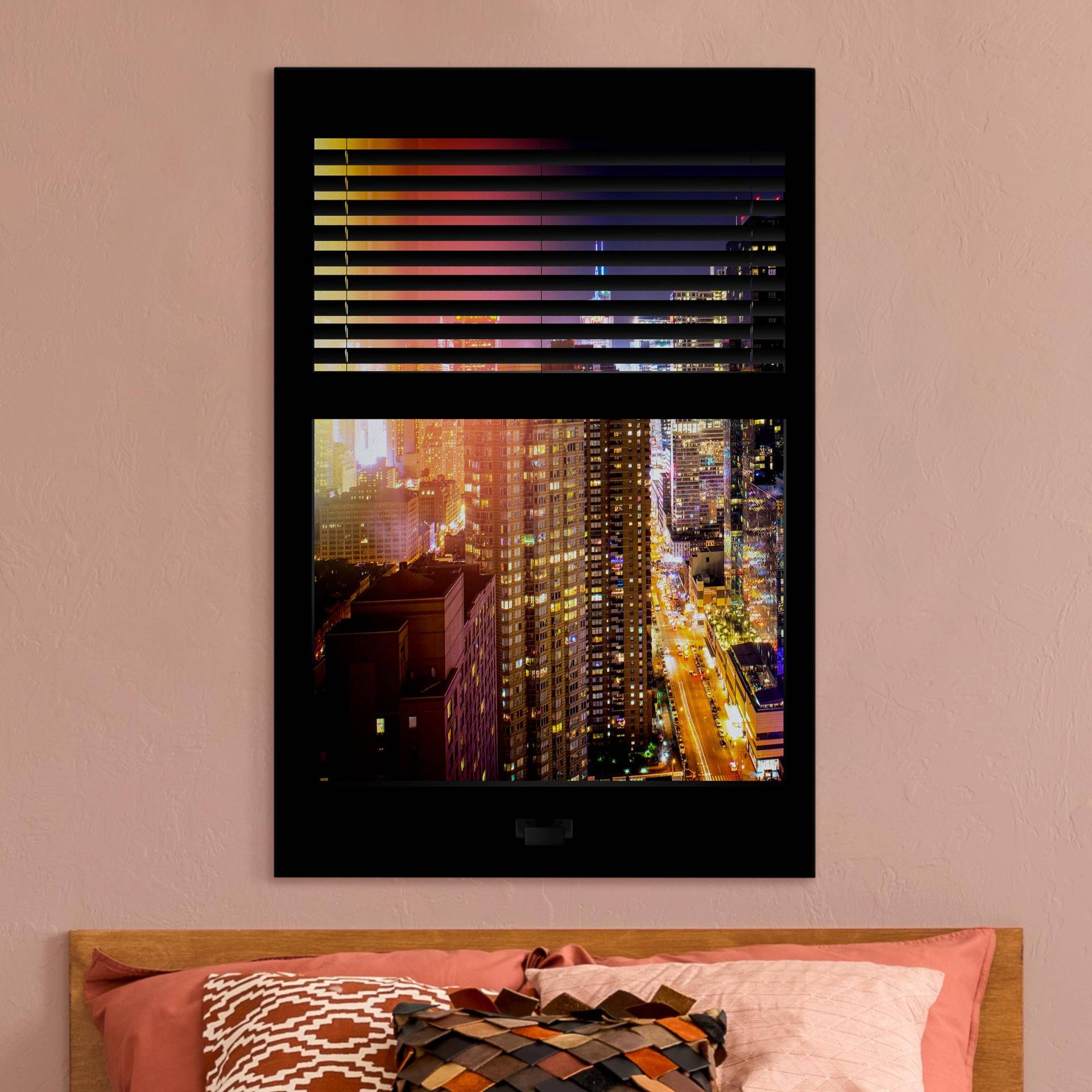 Akustikbild Fensterblick Jalousie - Manhattan bei Nacht von Klebefieber