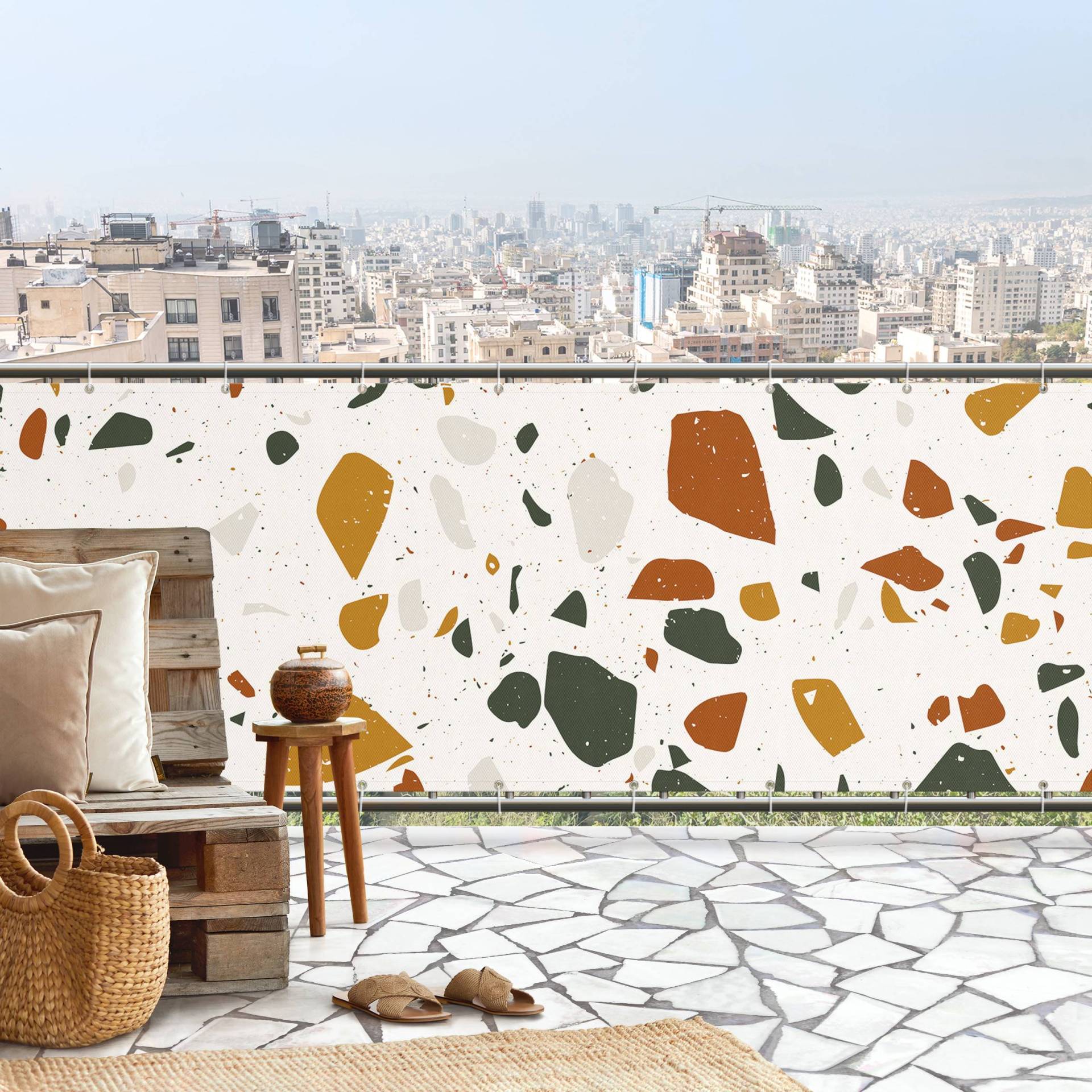 Balkon Sichtschutz Detailliertes Terrazzo Muster Livorno von Klebefieber