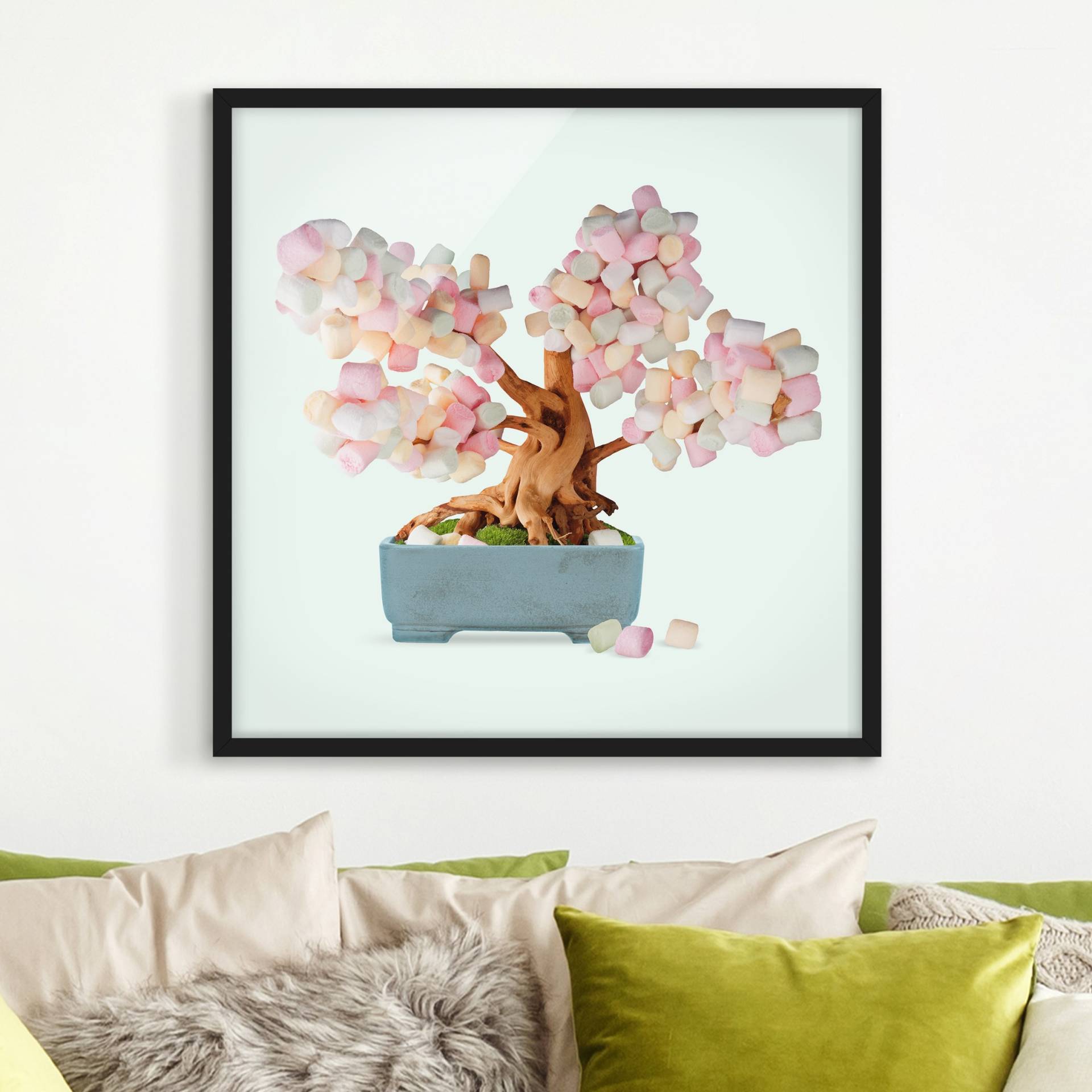 Bild mit Rahmen Bonsai mit Marshmallows von Klebefieber