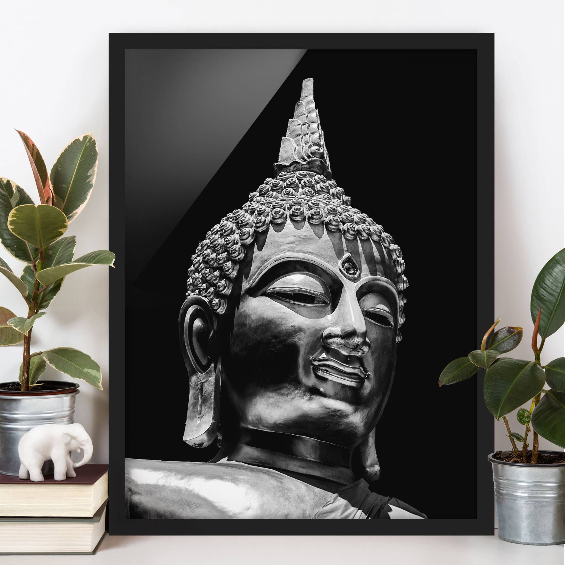 Bild mit Rahmen Buddha Statue Gesicht von Klebefieber