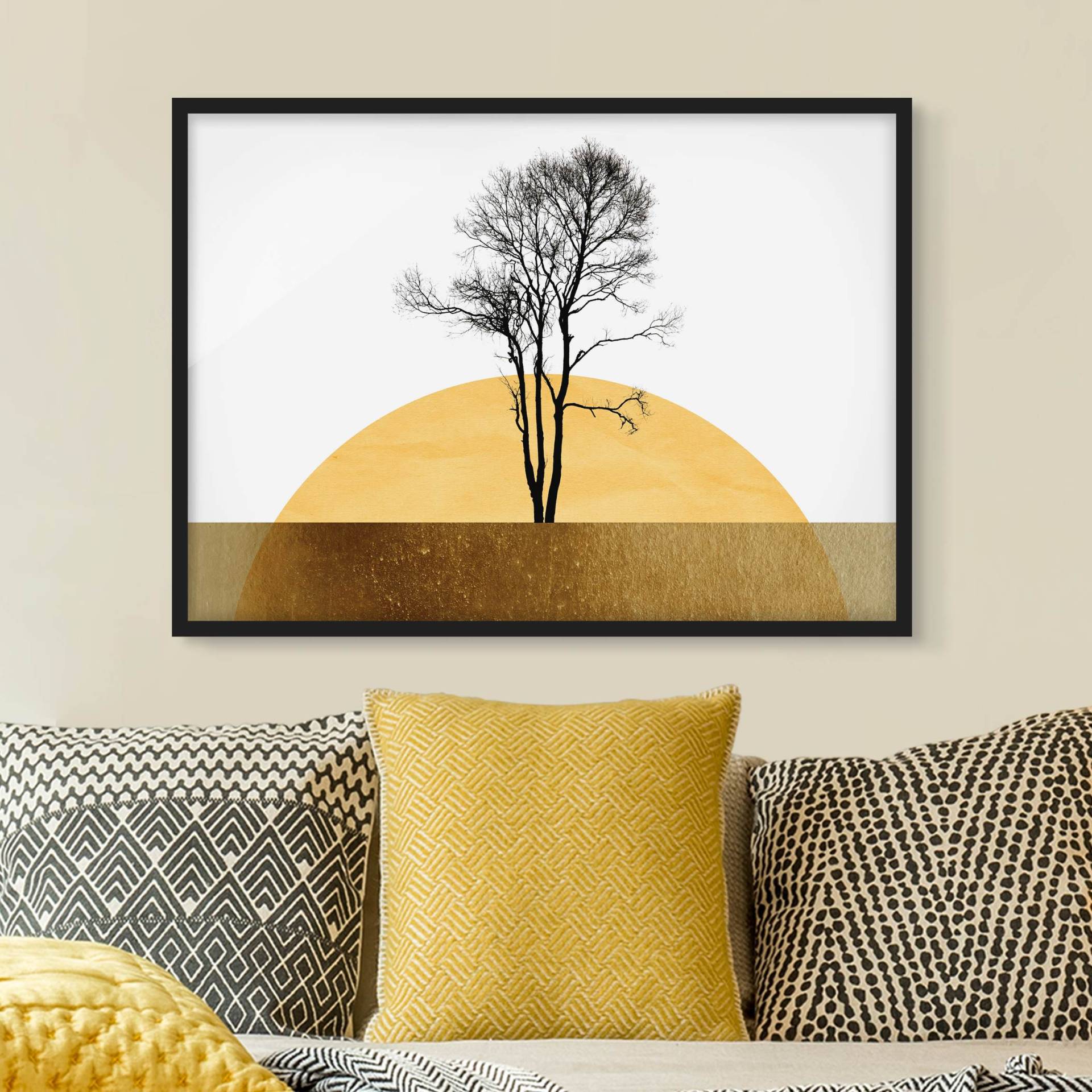 Bild mit Rahmen Goldene Sonne mit Baum von Klebefieber