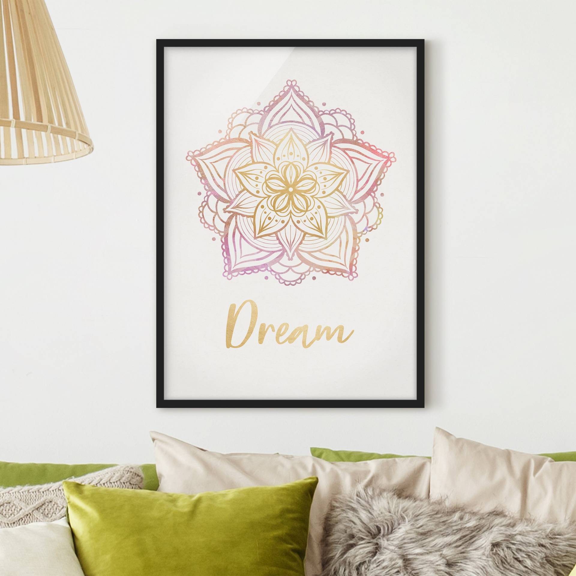 Bild mit Rahmen Mandala Illustration Dream gold rosa von Klebefieber