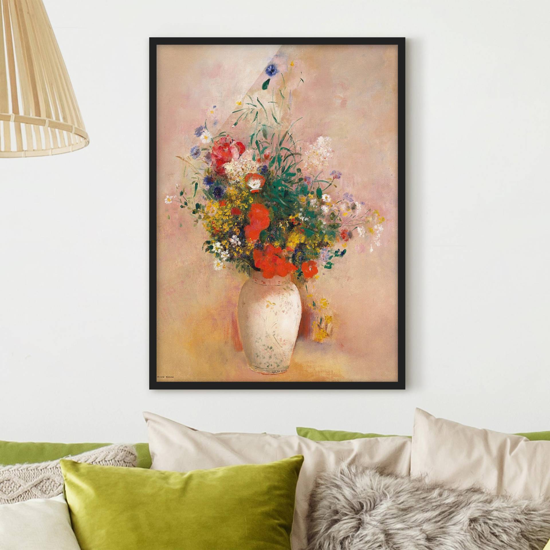 Bild mit Rahmen Odilon Redon - Vase mit Blumen (rosenfarbener Hintergrund) von Klebefieber