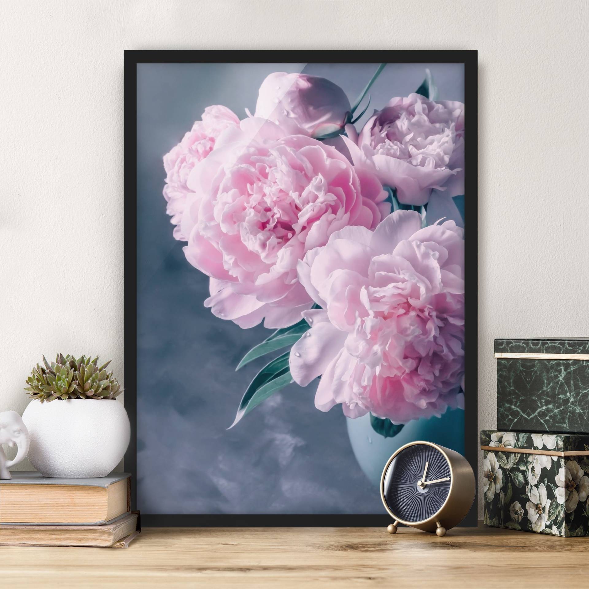 Bild mit Rahmen Vase mit Rosa Pfingstrosen Shabby von Klebefieber