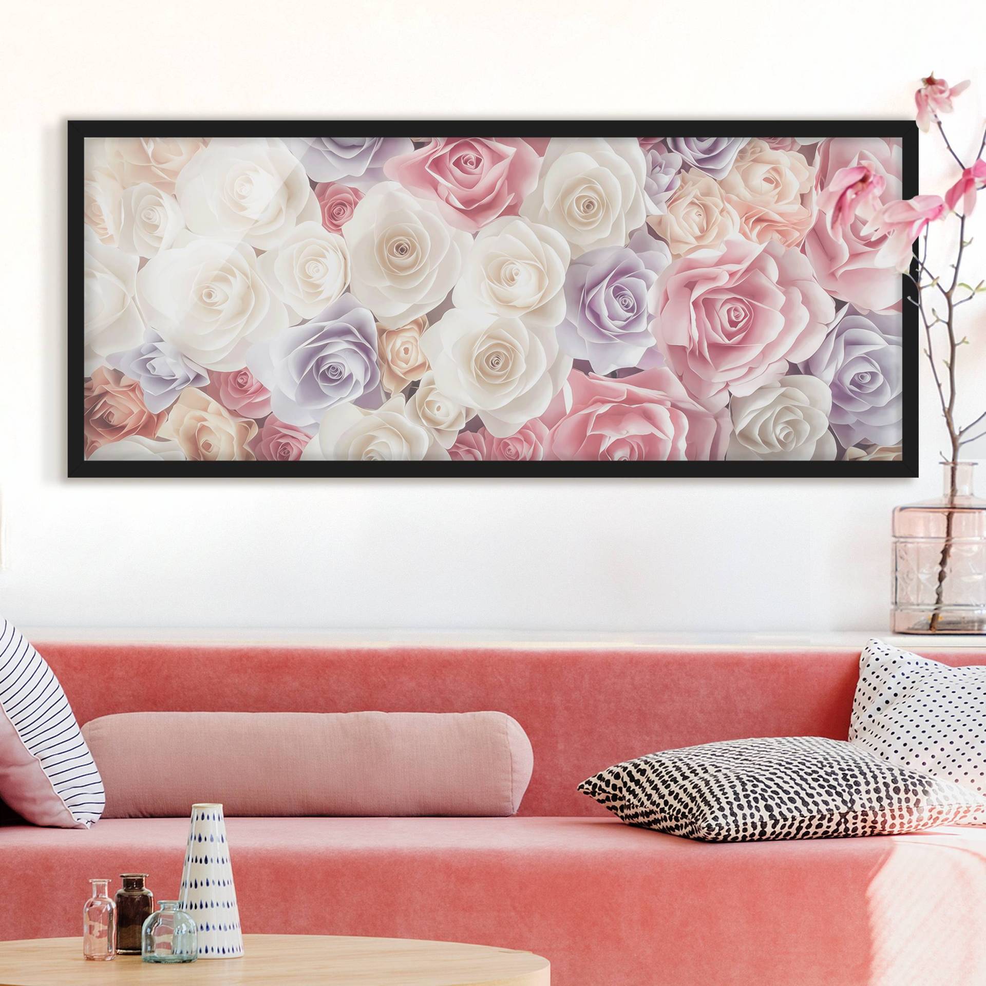 Blumen Bild mit Rahmen Pastell Paper Art Rosen von Klebefieber