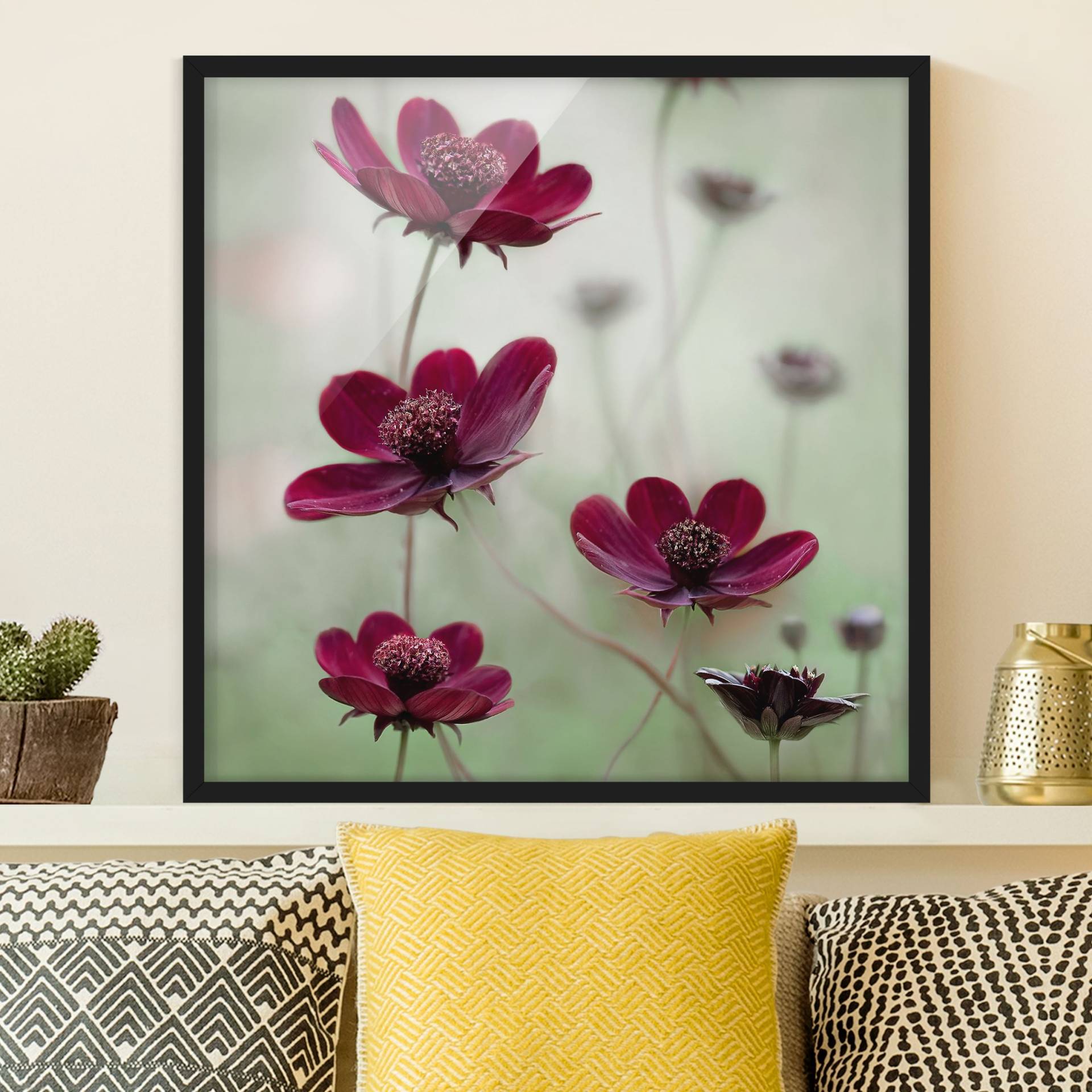 Blumen Bild mit Rahmen Pinke Kosmeen von Klebefieber