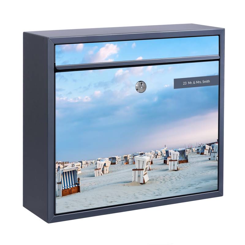 Briefkasten mit eigenem Text Strandkörbe an der Nordsee von Klebefieber