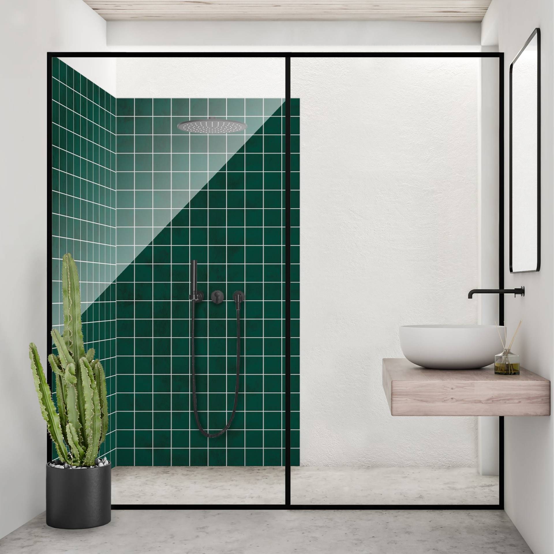 Duschrückwand Mosaik Beton Fliesen - Grün von Klebefieber