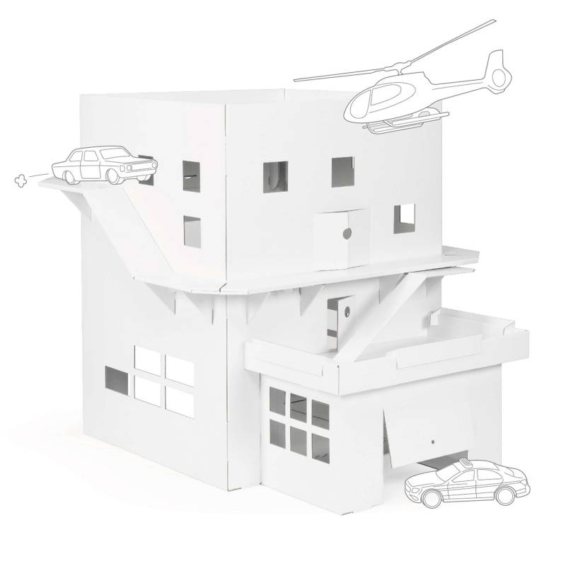 FOLDZILLA 3 in 1 Spielhaus XXL 3 in 1 Spielhaus weiß zum Bemalen und Bekleben von Klebefieber