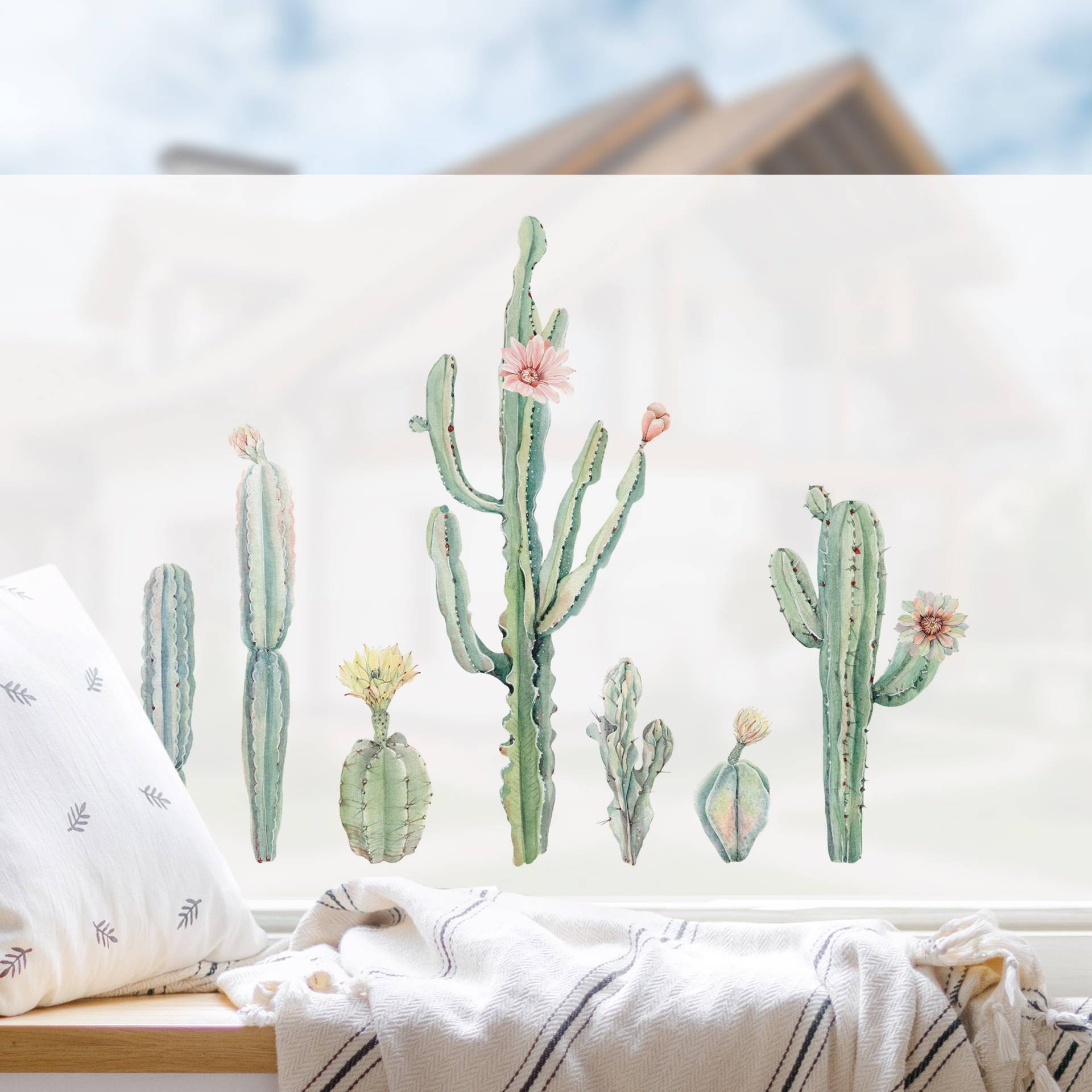 Fensterfolie Aquarell Kaktus Blüten von Klebefieber