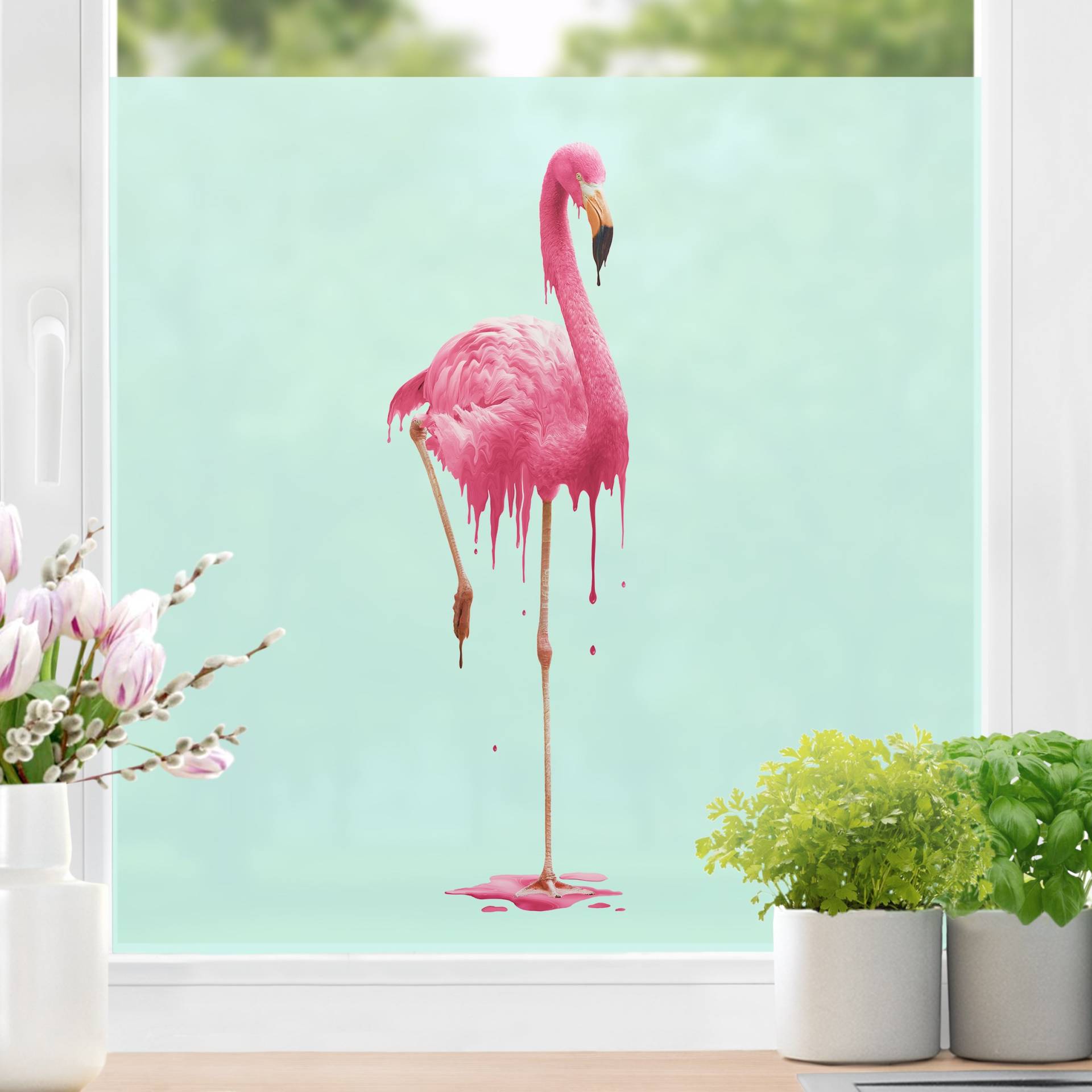 Fensterfolie Schmelzender Flamingo von Klebefieber