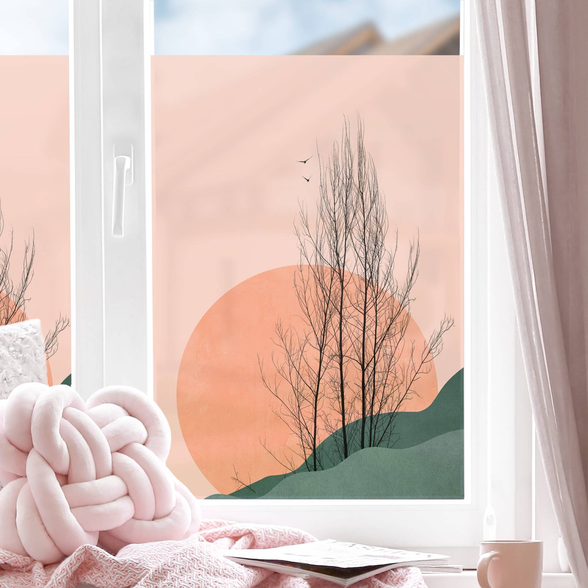 Fensterfolie Sonnenuntergang mit Baum von Klebefieber