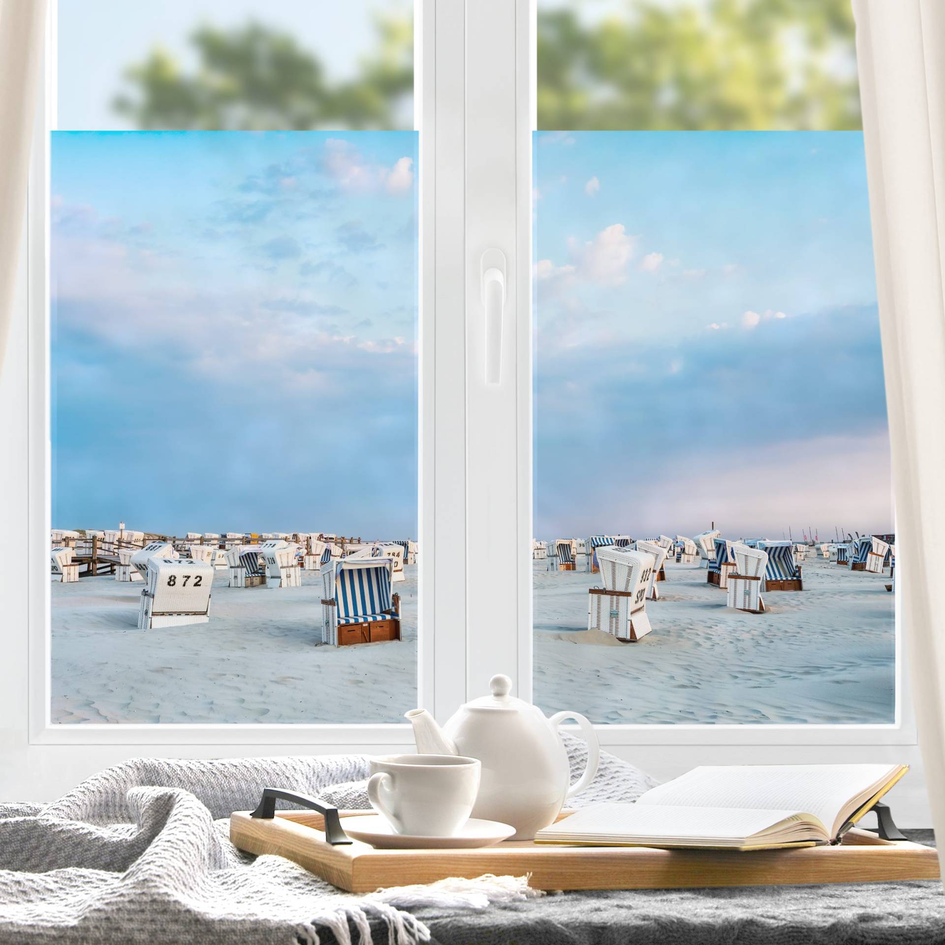 Fensterfolie Strandkörbe an der Nordsee von Klebefieber