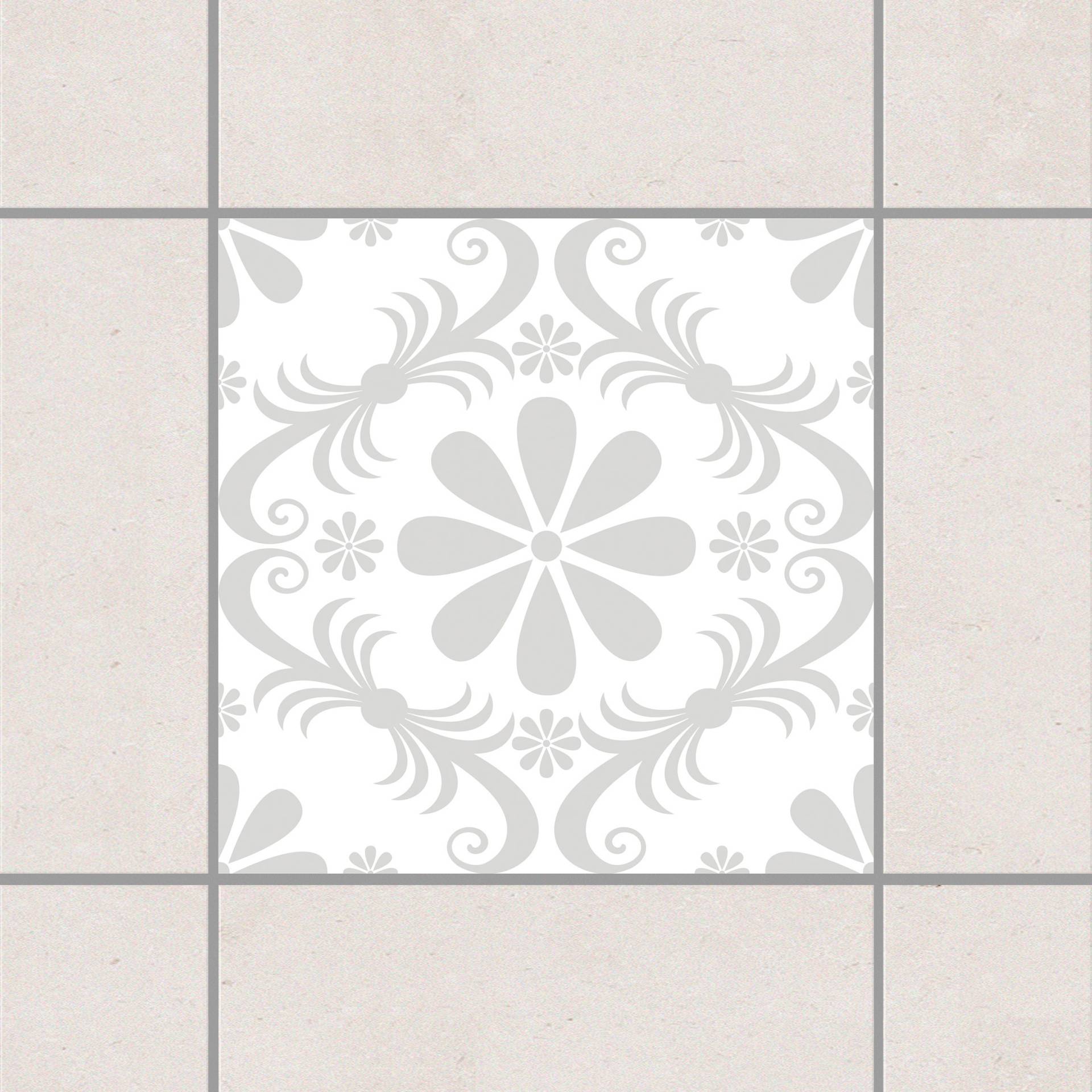 Fliesenaufkleber Blumendesign White Light Grey Grau von Klebefieber