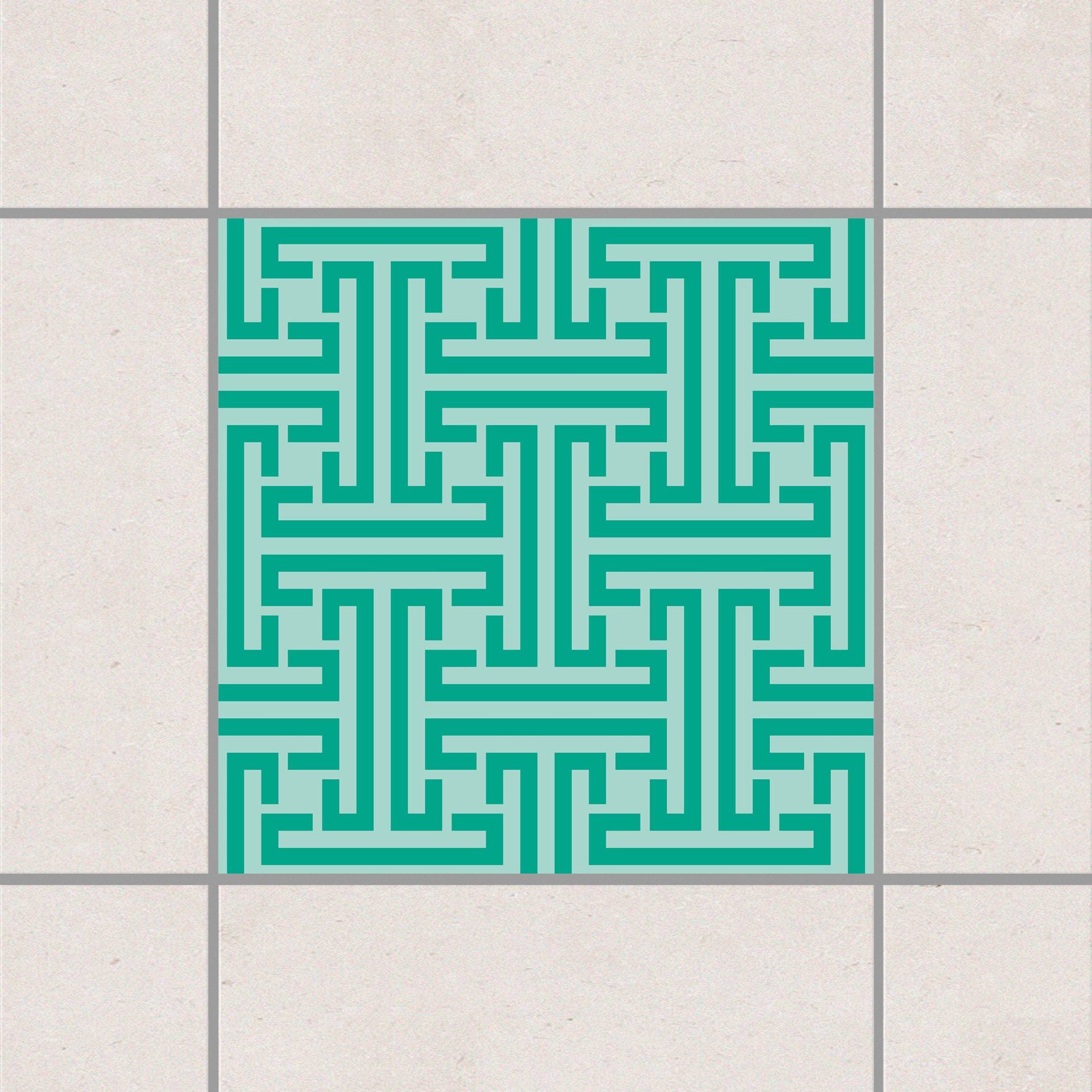 Fliesenaufkleber Dekoratives Labyrinth Türkis von Klebefieber