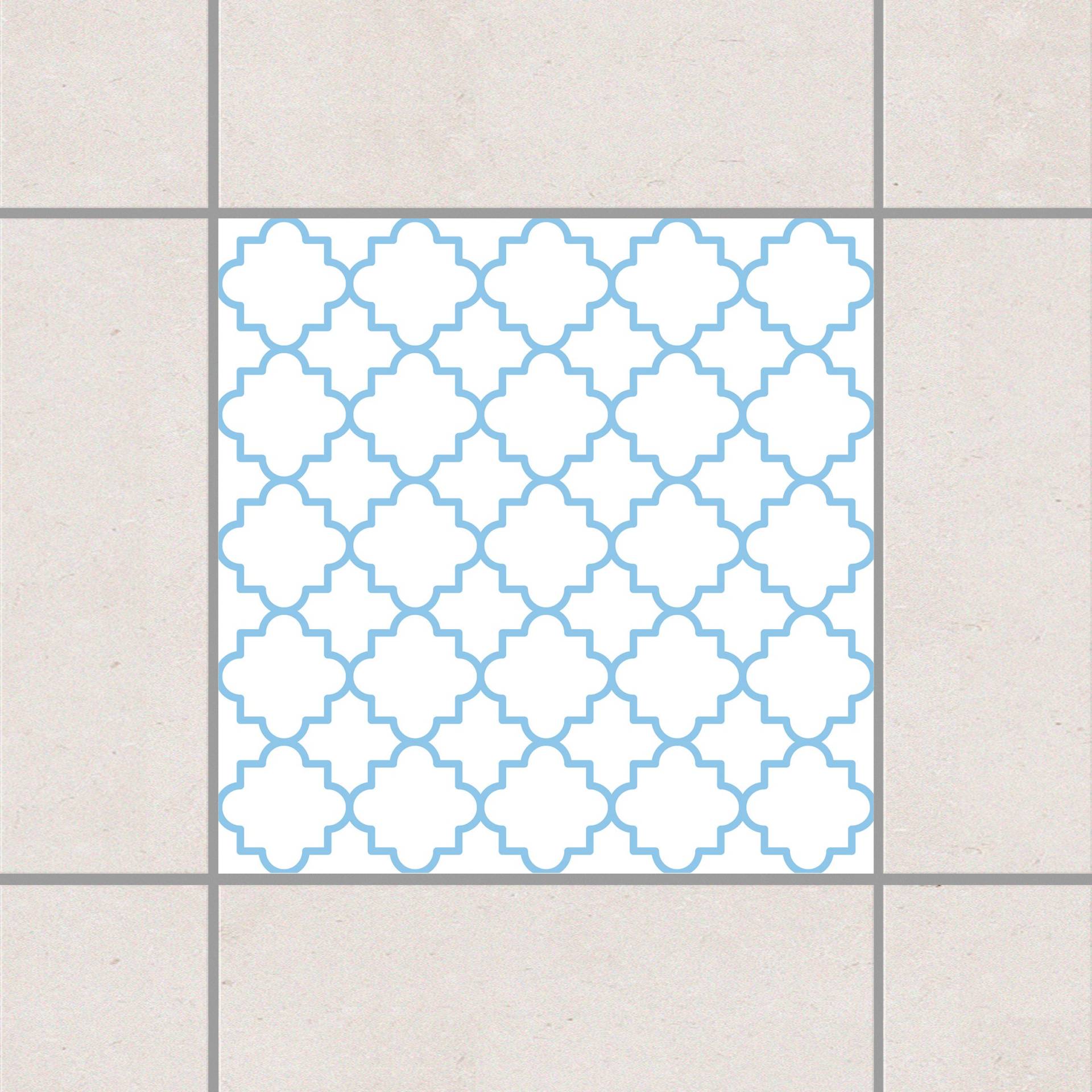 Fliesenaufkleber Traditional Quatrefoil White Light Blue von Klebefieber