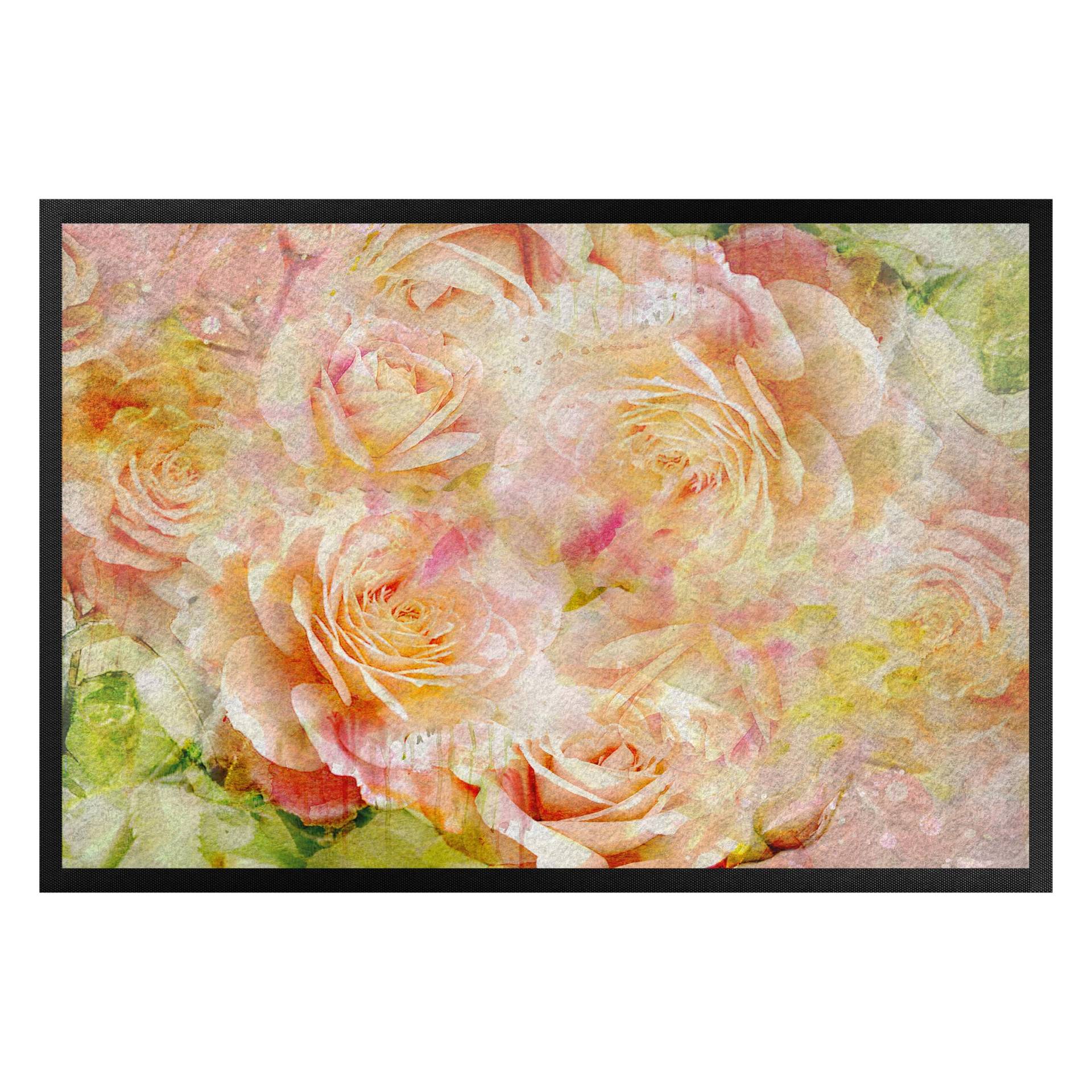 Fußmatte Watercolor pastell Rose von Klebefieber