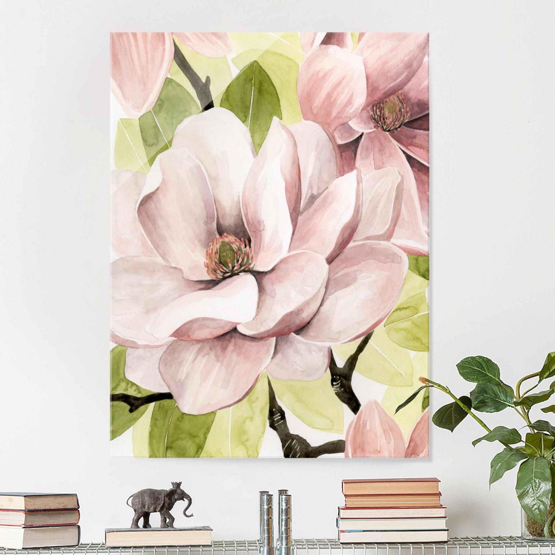 Glasbild Blumen Magnolie errötet I von Klebefieber